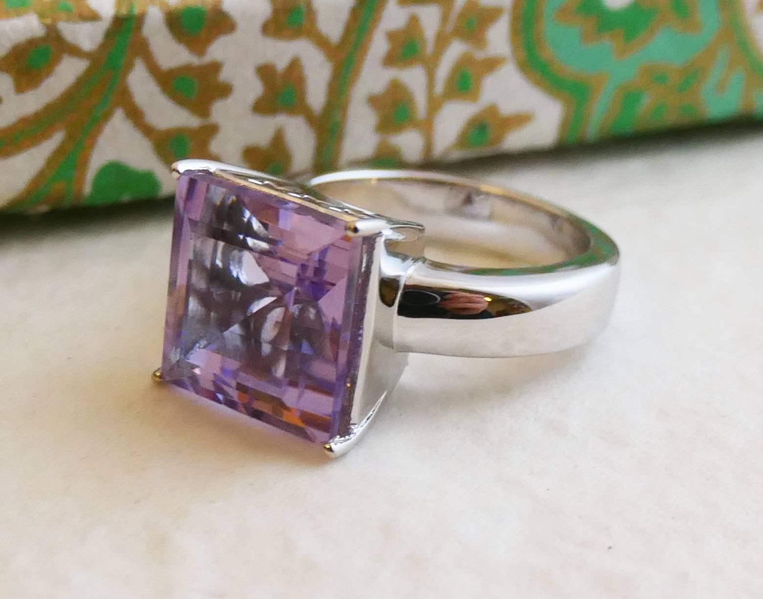 Natural Amethyst Princess Cut Sterling Silver Ring - February Birthstone Jewelry for Women - Handmade Gemstone Gift for Birthday, Christmas & Special Occasions - Perfect for Everyday Wear & Elegant Events (Size 8)