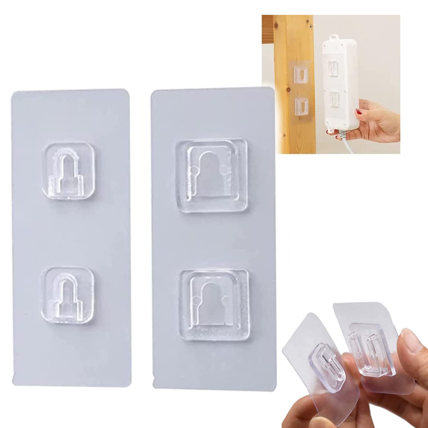 Grapebeanbean No-Screw Strip Holder Wall Mount - 20 Pairs Double Buckle Organizer for Kitchen, Bathroom & Office Storage