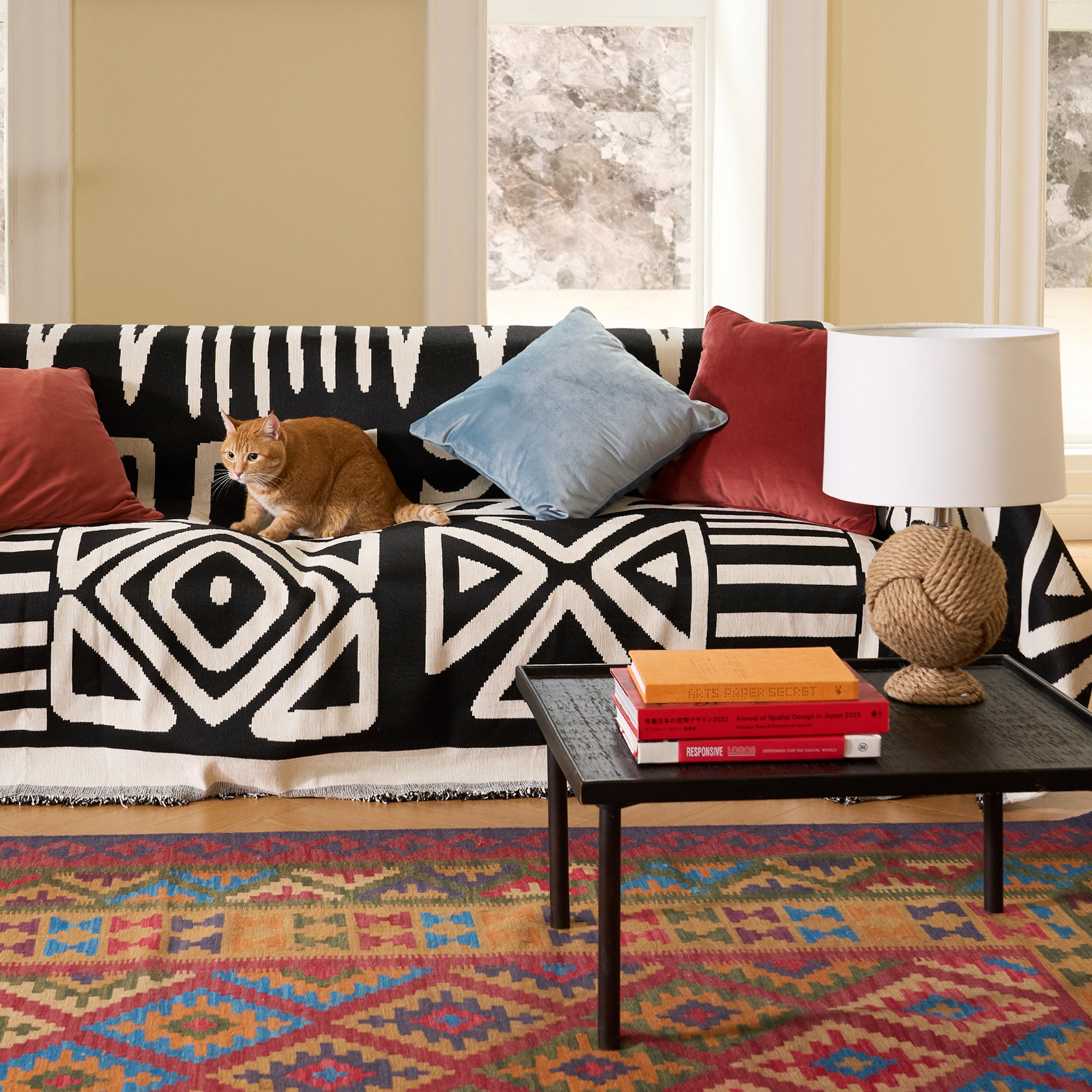 Stylish Geometric Boho Sofa Cover - Modern Bohemian Couch Slipcover for Living Room, Bedroom & Dorm Decor
