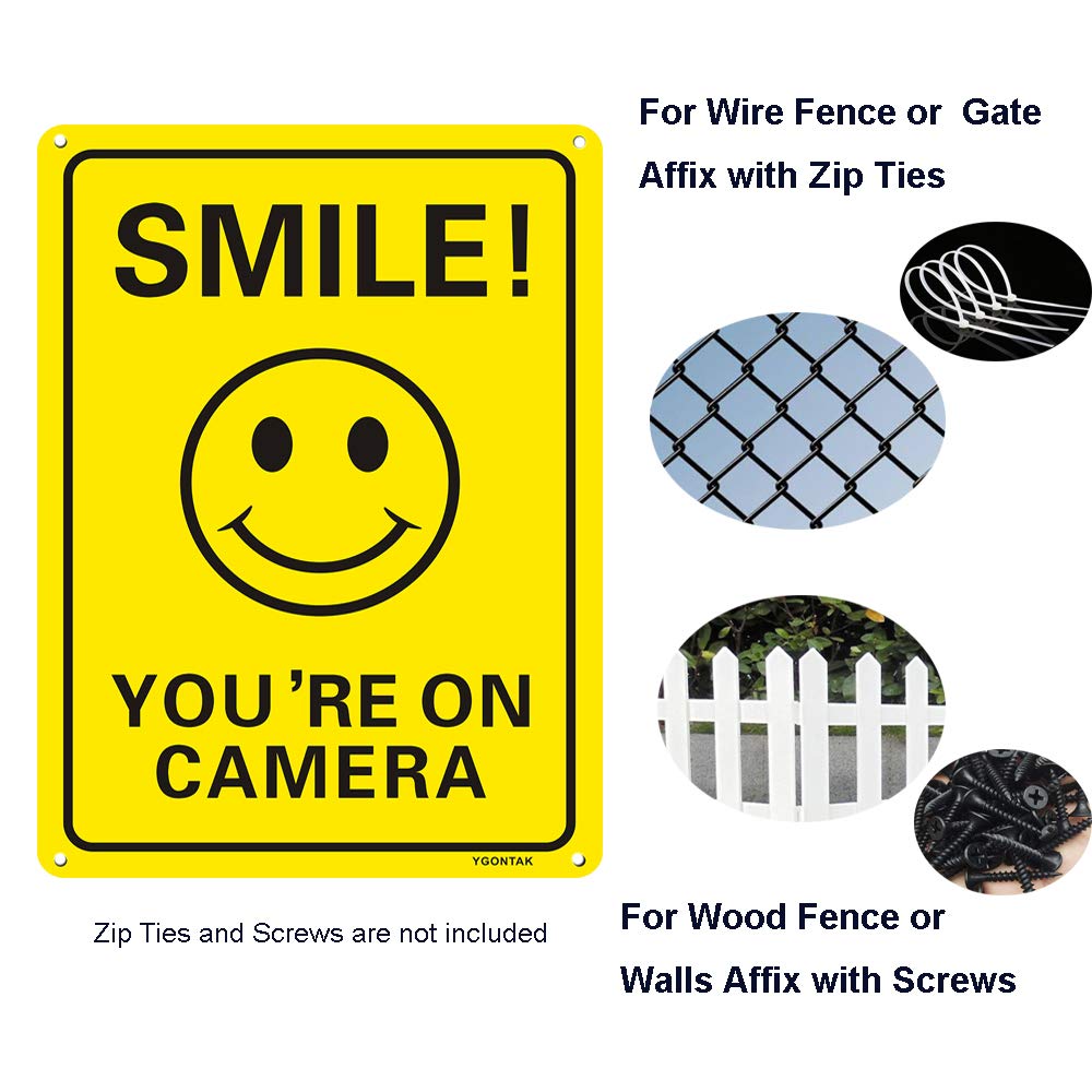 3 Pack 'Smile You're On Camera' Video Surveillance Signs - 10x7 Inch Anti-Rust Aluminum, UV Protected & Reflective Security Signs for Home, Business, CCTV & Outdoor Use - Perfect for Deterring Intruders in Yards, Driveways & Commercial Properties