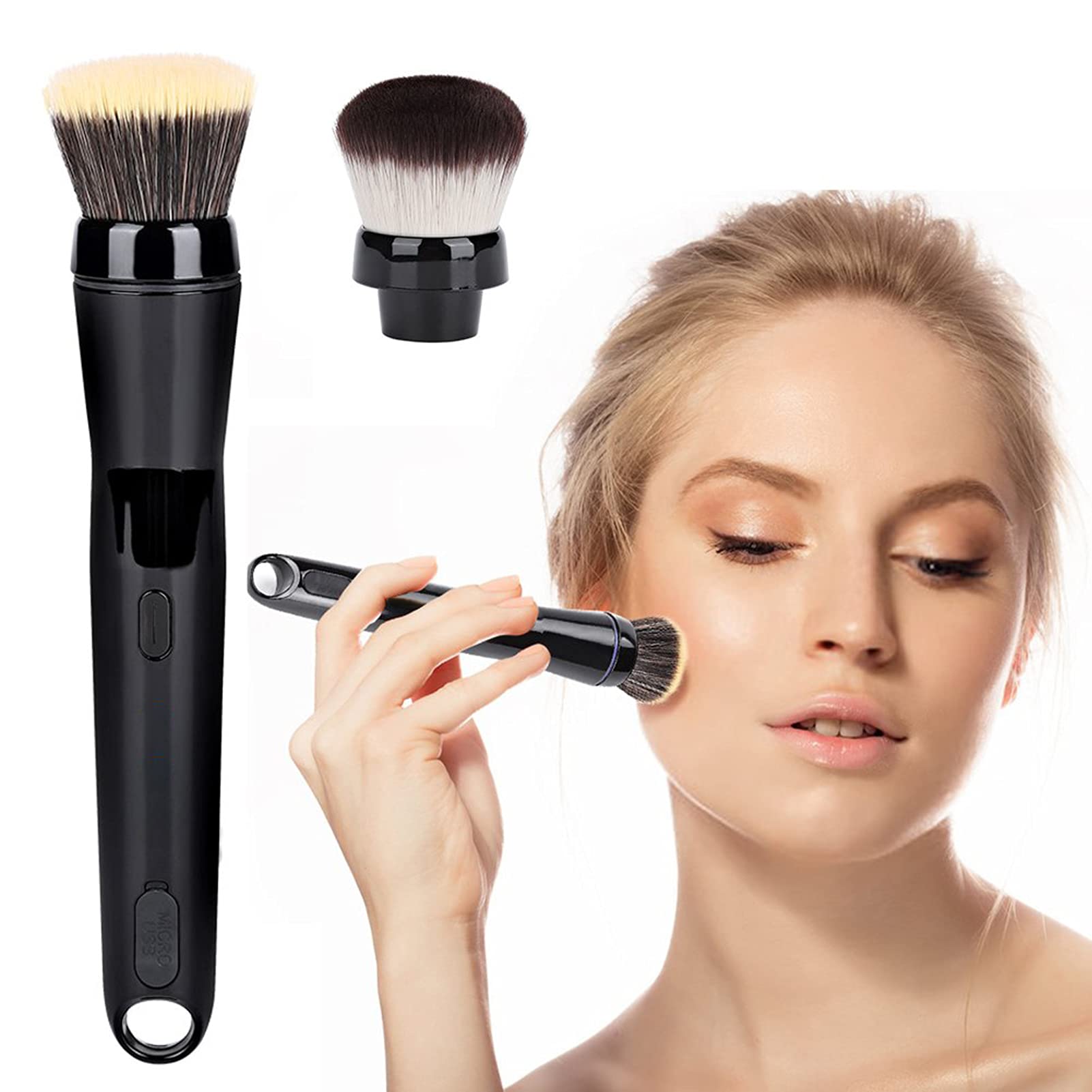 Electric Makeup Brush - Automatic Rotating Foundation & Blusher Brush with 2 Replaceable Heads, Rechargeable Vibrating Makeup Applicator for Flawless Blending | Perfect for Daily Makeup & Professional Use