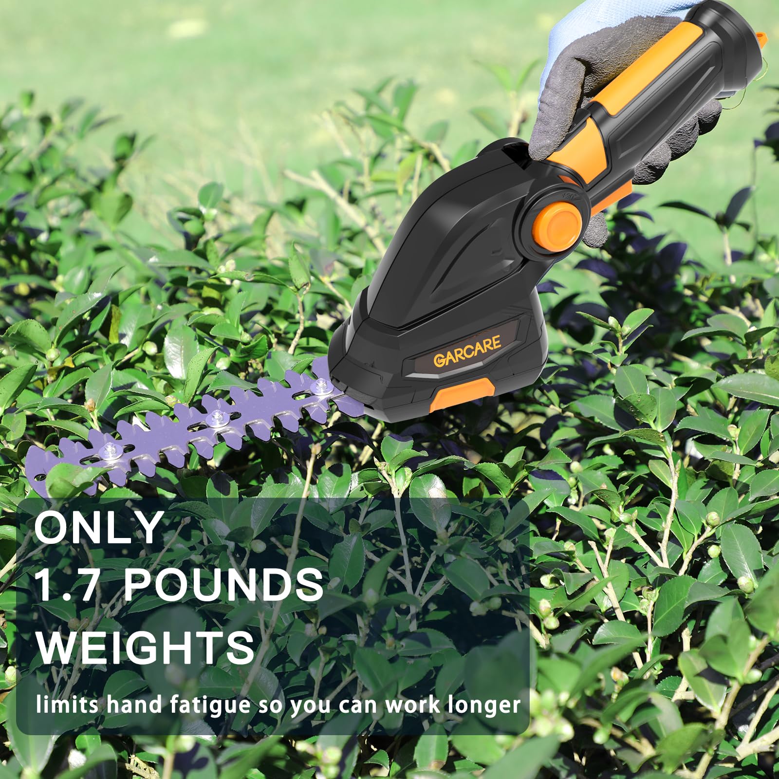 GARCARE 2-in-1 Cordless Grass Shears & Electric Hedge Trimmer - 20V Handheld Bush Trimmer with 1500mAh Lithium-Ion Battery for Shrubs, Garden, Lawn Care & Yard Maintenance - Perfect for Landscaping, Hedge Trimming & Grass Edging