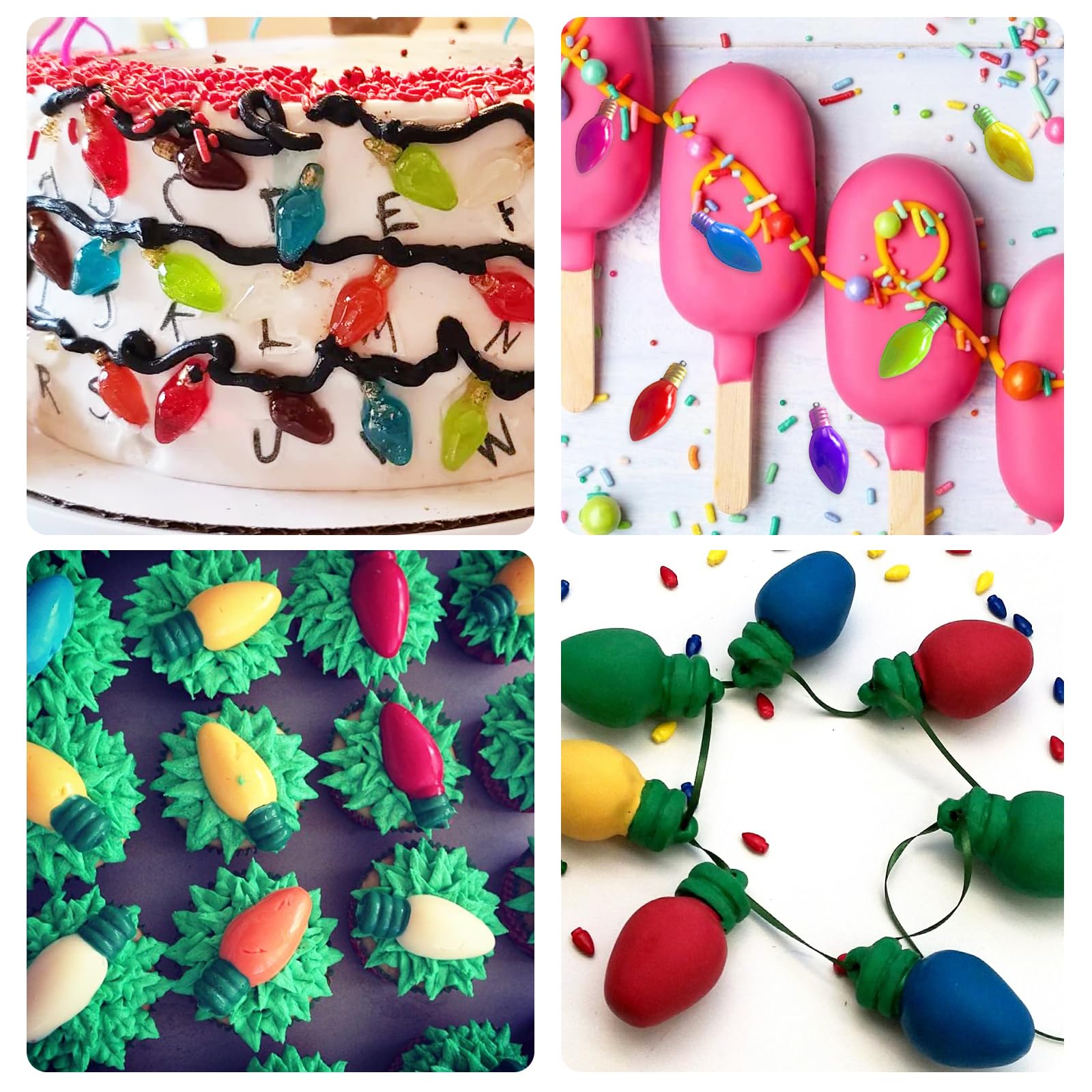 3-Pack Christmas Light Bulb Silicone Molds for Cake Decorating, Cupcake Toppers & Resin Crafts - Festive Fondant & Polymer Clay Molds for Holiday Baking & DIY Christmas Tree Ornaments