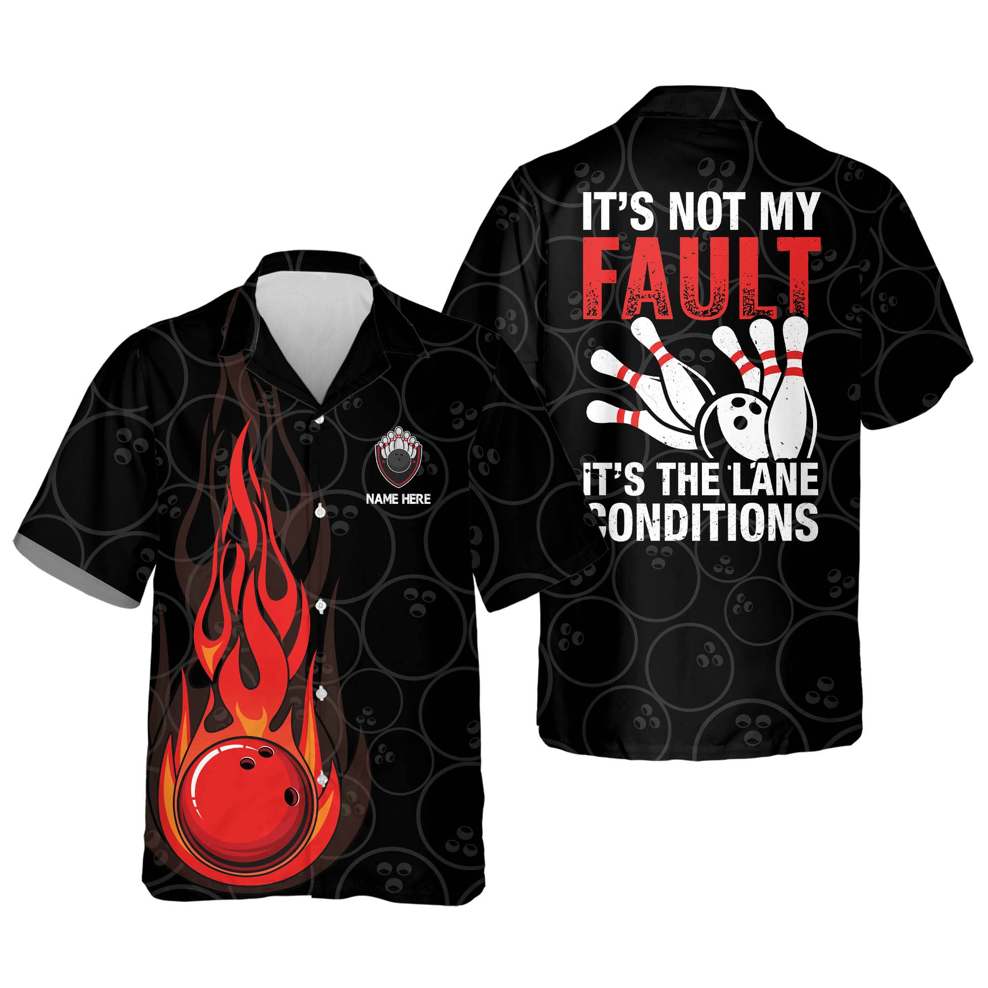 LASFOUR Custom Bowling Shirts for Men - Funny Hawaiian Button Down Short Sleeve Shirts for Bowling Teams | Perfect for League Play, Tournaments & Casual Wear