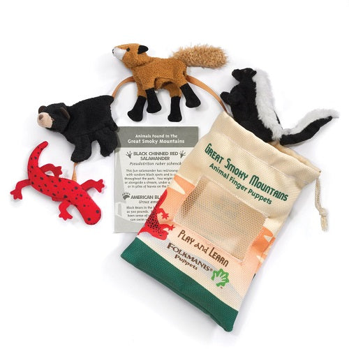 Folkmanis Mini Great Smokey Mountain Finger Puppets - Set of 3 Adorable Animal Hand Puppets for Kids Storytelling & Educational Play | Perfect for Classroom, Birthday Gifts & Interactive Playtime