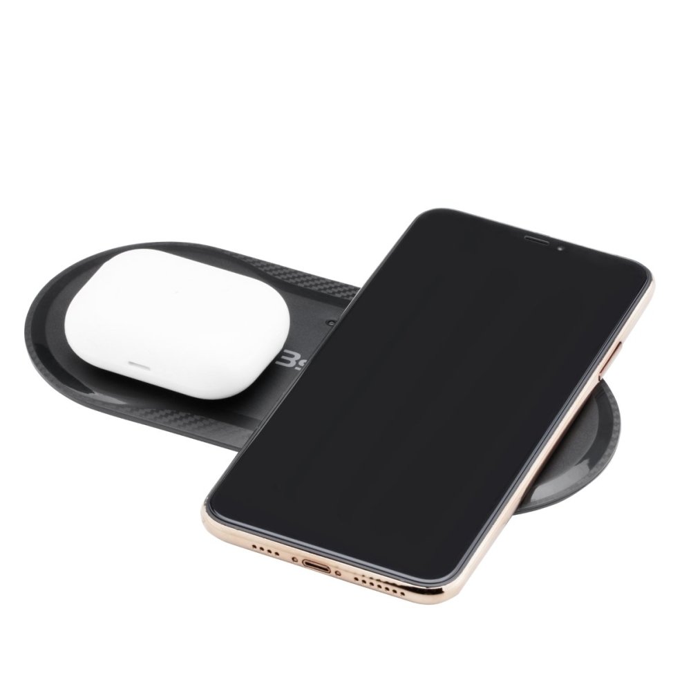 3sixT Elfin Dual 10W Fast Wireless Charger with AC Adapter - Qi Certified for iPhone, Samsung Galaxy, AirPods - Perfect for Home, Office, and Travel Charging