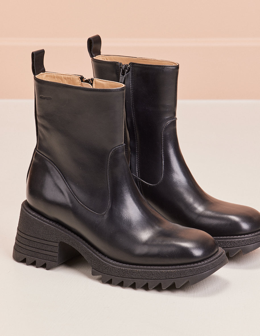 Ludivine Black Leather Ankle Boots with Heels - Stylish & Comfortable for Women's Casual Wear, Office, and Night Out