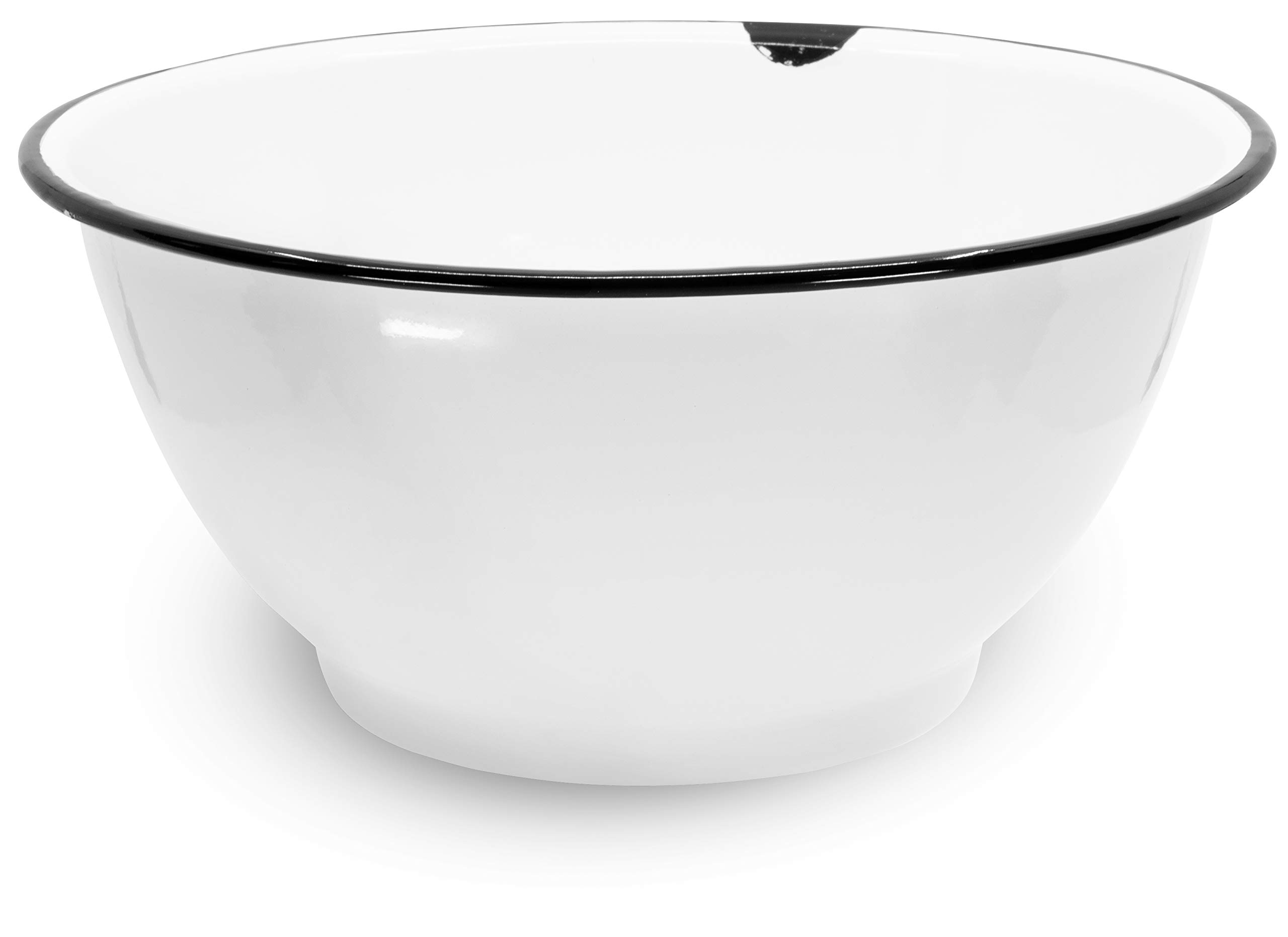 Red Co. Set of 2 Enamelware Metal Large Classic 4 Quart Round Salad Serving Bowls - Distressed White/Black Rim - Perfect for Picnics, BBQs & Farmhouse Kitchen Decor