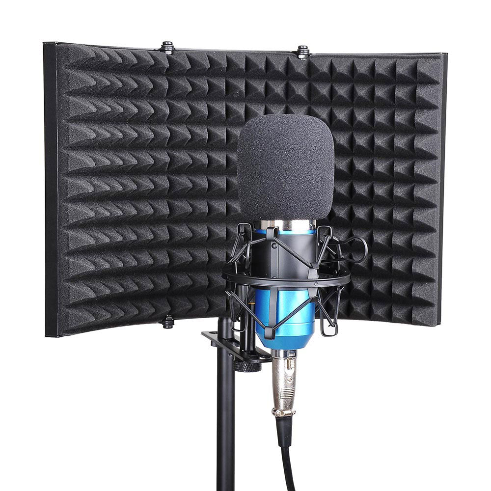TheLAShop 3 Fold Studio Microphone Isolator Foam Panel - Professional Vocal Absorber for Podcasting, Voice Recording & Home Studio Soundproofing