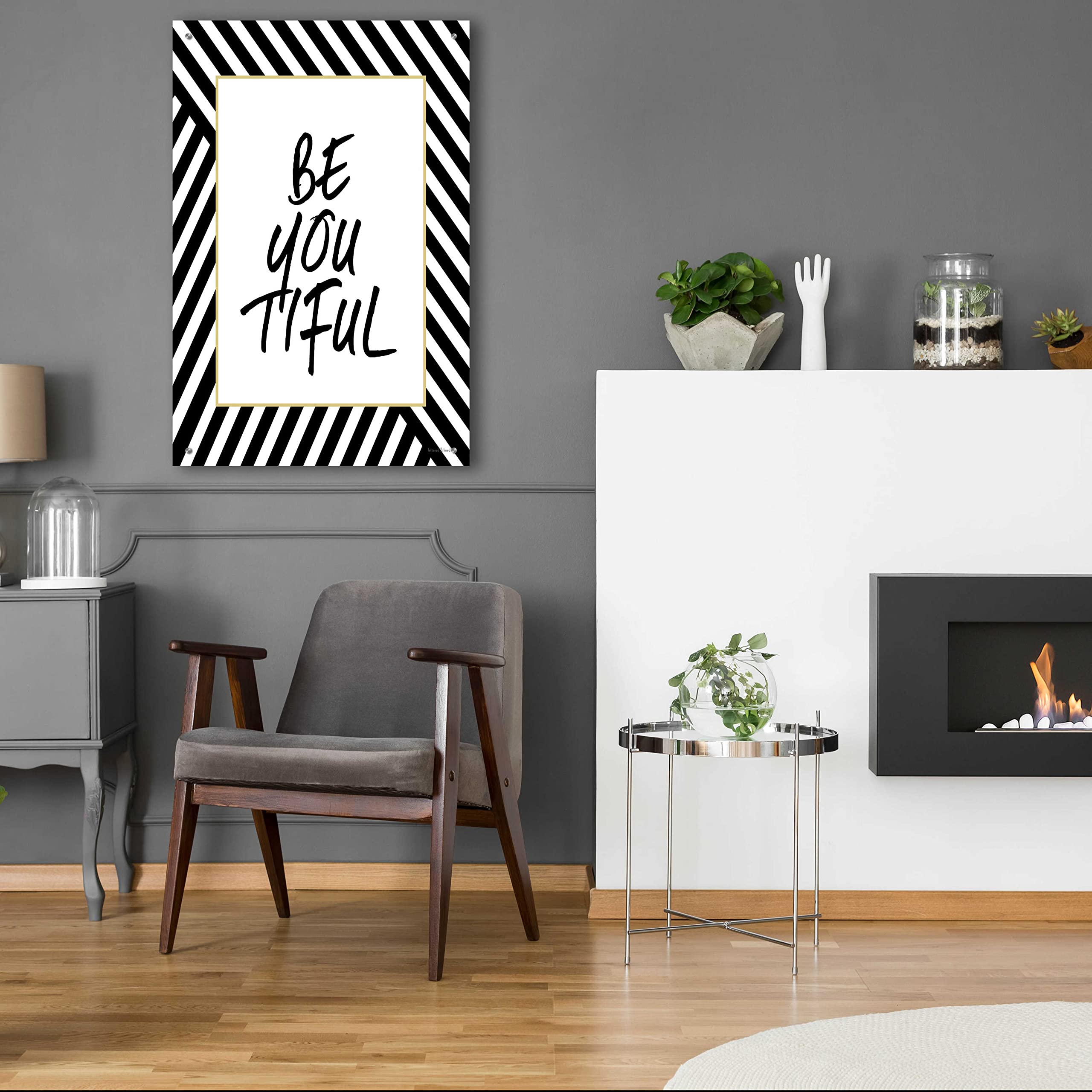 Be-You-Tiful Inspirational Wall Art - 24x36 Inch Acrylic Glass Canvas Painting by Lettered & Lined - Modern Home & Office Decor for Living Room, Bedroom or Gift