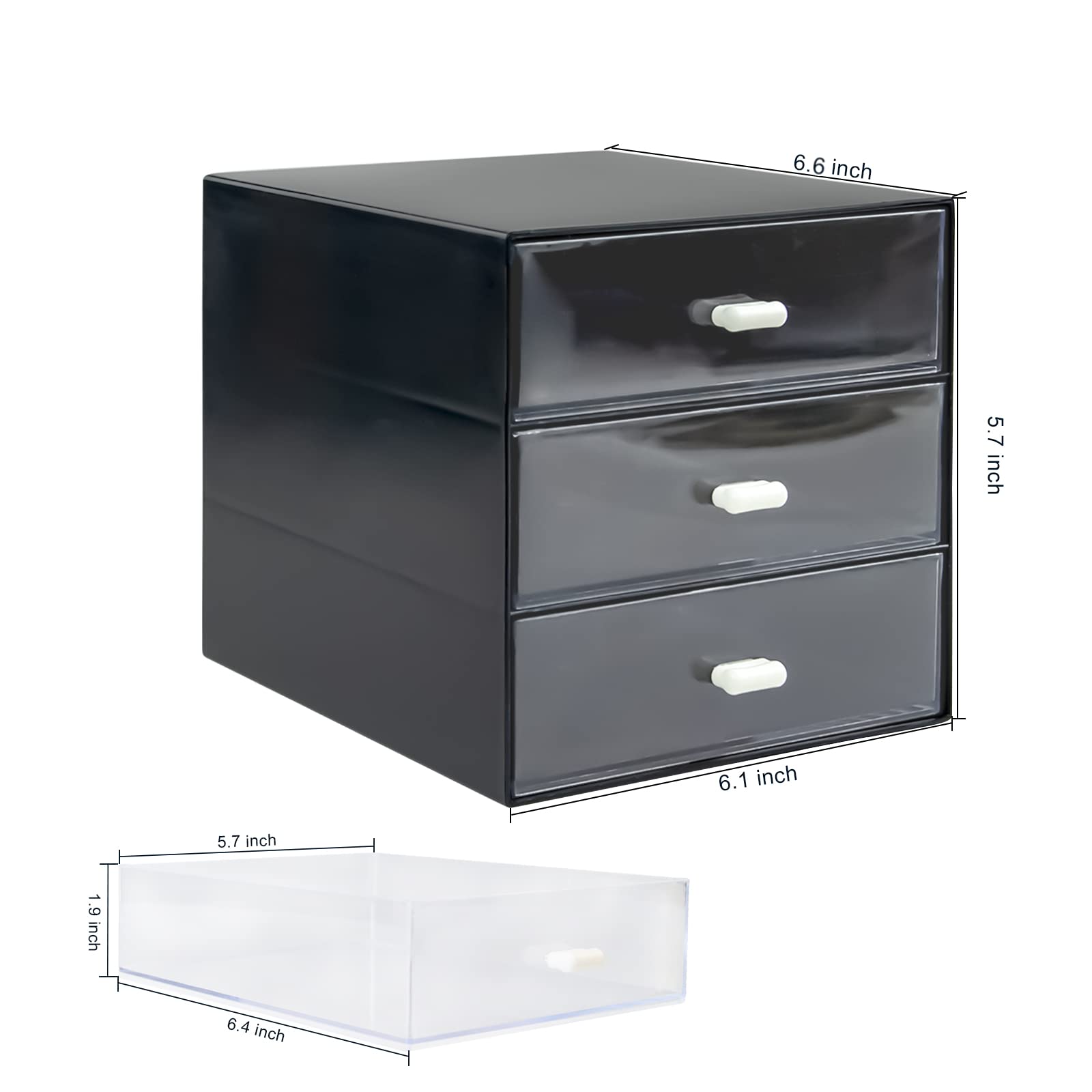 3-Drawer Black Plastic Desk Organizer with Storage Box - Office, School & Home Stationery Supplies Organizer for Pens, Paper Clips & Small Accessories - Perfect for Workspace, Study Desk & Dorm Room Organization