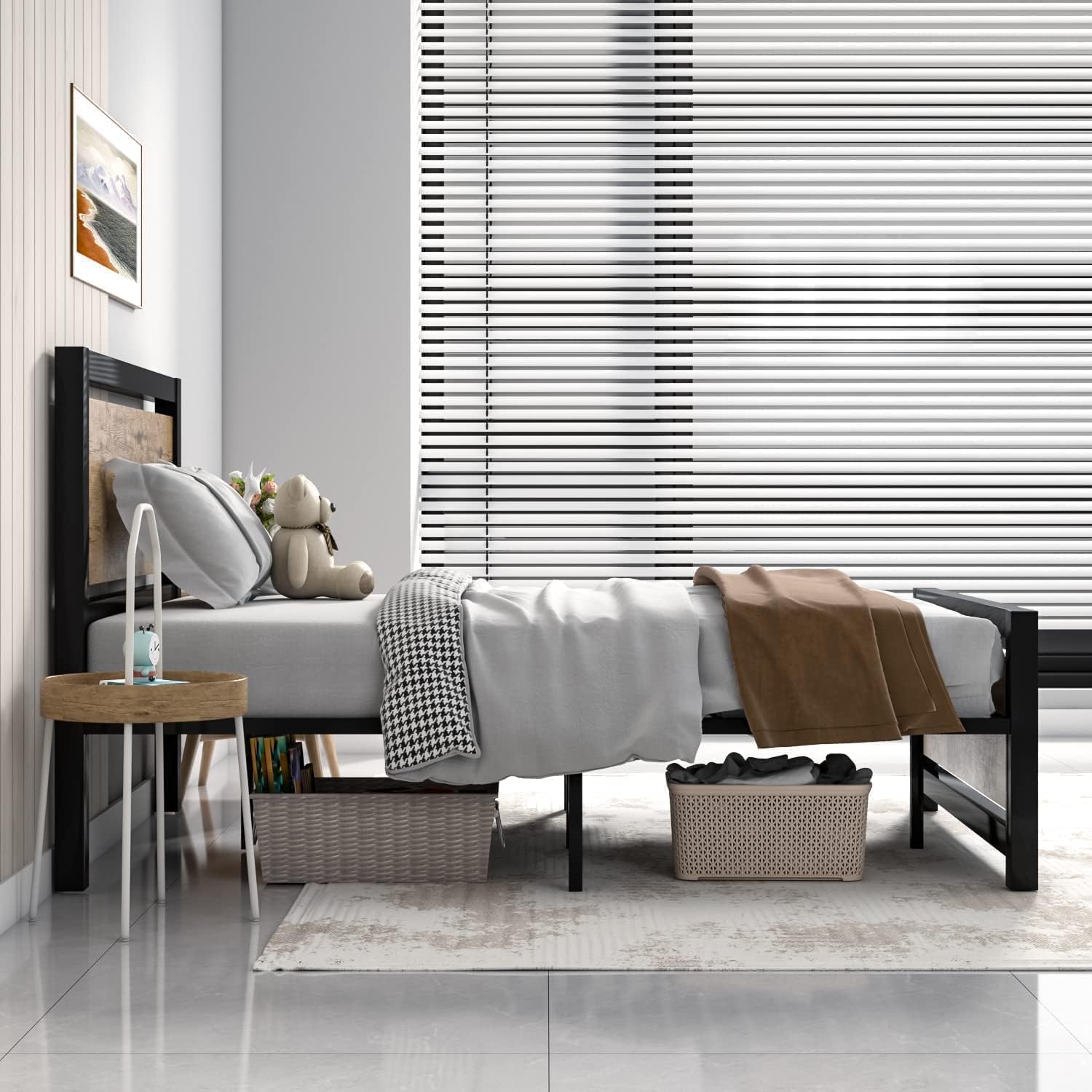 Catrimown Queen Metal Bed Frame - Heavy Duty Steel Platform with Headboard & Under Bed Storage | No Box Spring Needed | Sturdy Slat Support for Maximum Comfort | Perfect for Master Bedrooms, Guest Rooms & Small Spaces