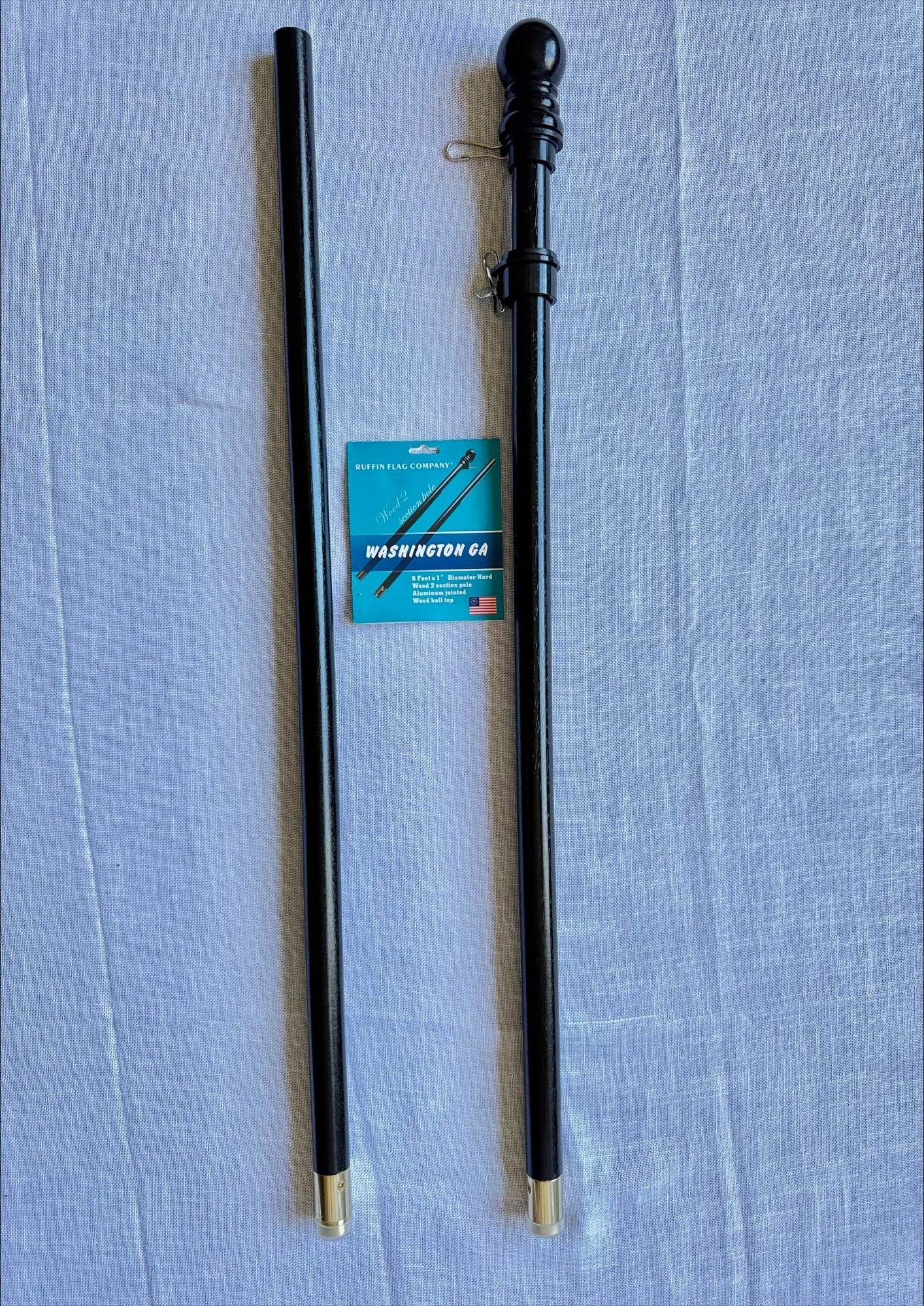 5' Foot Black Wooden Flag Pole with Brass Screw Joint & Ball Top - Perfect for Outdoor, Garden, and Patriotic Decor