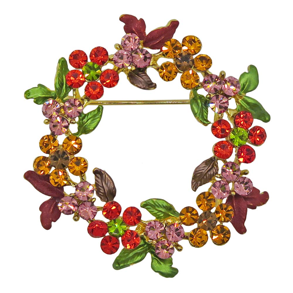 RUCINNI Gold Plated Xmas Wreath Brooch with Preciosa Crystals - Perfect for Holiday Parties & Gifts