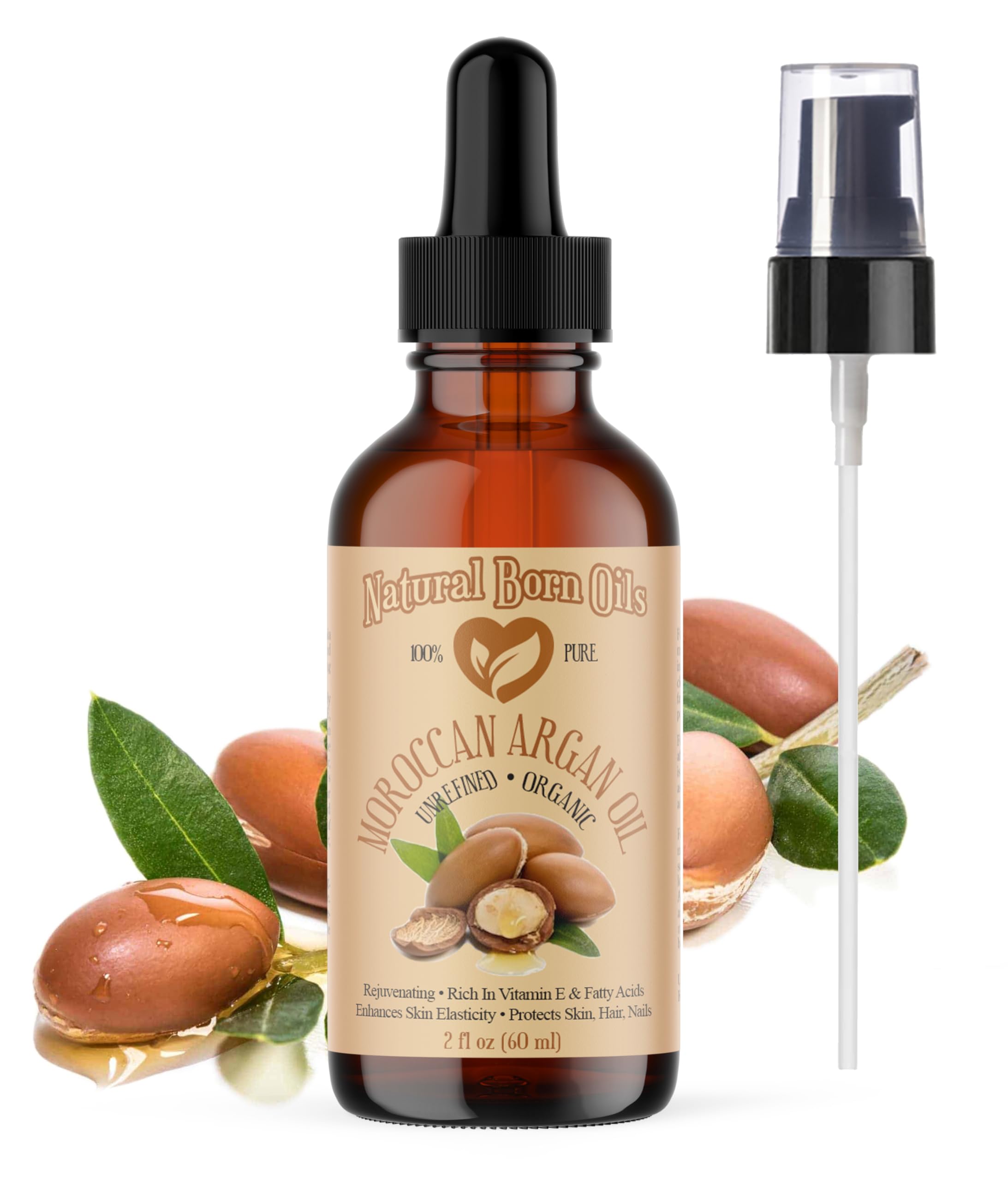 100% Pure Cold-Pressed Organic Moroccan Argan Oil - 2oz Natural Moisturizer for Skin & Hair Care | Hydrating Treatment for Dry Face, Scalp & Split Ends | Vegan & Cruelty-Free Beauty Essential