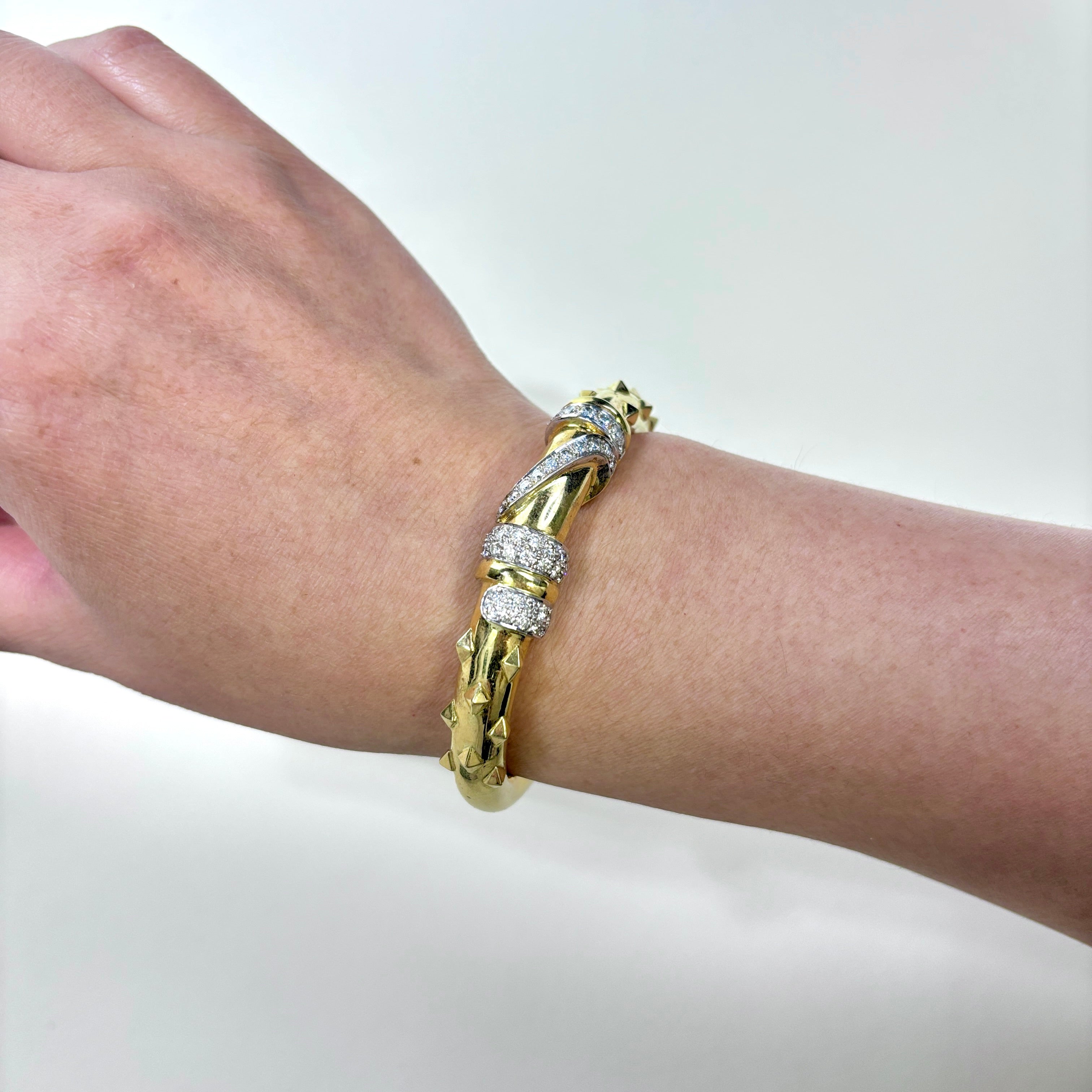 18K Yellow Gold Diamond Bangle Bracelet for Women | 1.54ctw Studded Design | 6.5 Inch Adjustable | Luxury Jewelry Gift for Anniversary, Birthday & Special Occasions