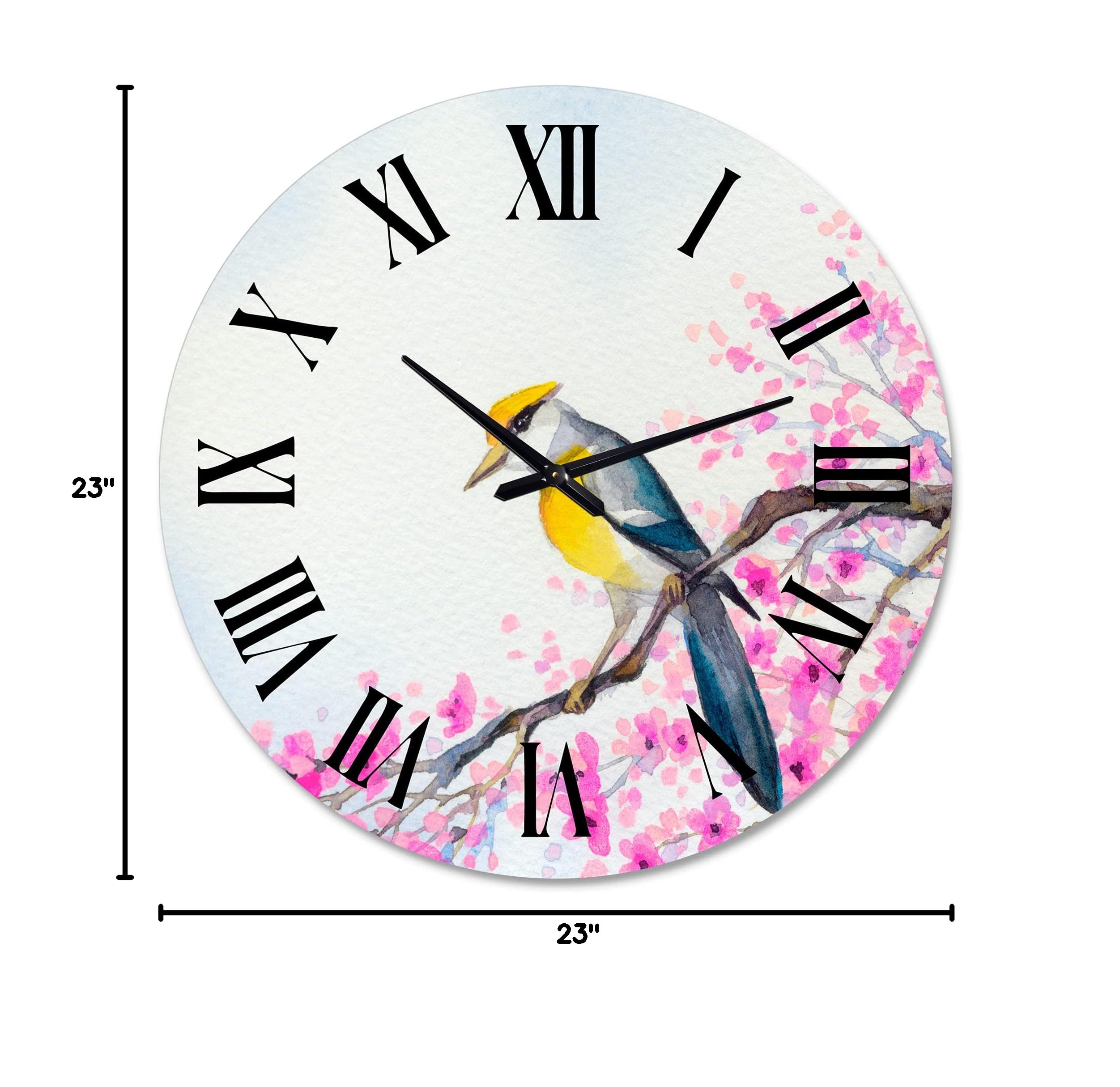 DesignQ Traditional Wall Clock - Beautiful Bird on Flowering Branch, Large Decorative Clock for Living Room, Bedroom, Office | Perfect for Home Decor & Gift Giving
