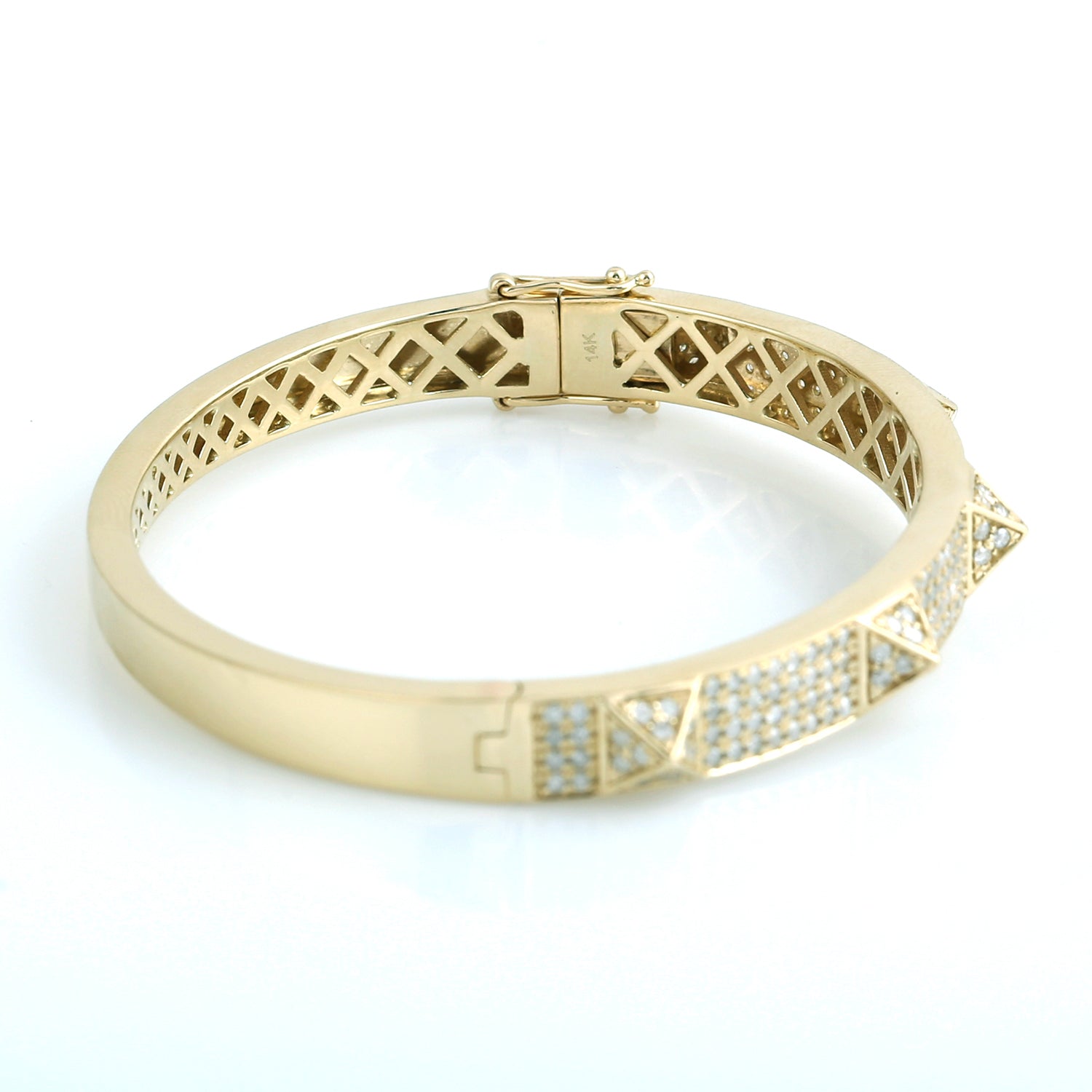 14K Yellow Gold Pave Natural Diamond Handmade Pyramid Wedding Bangle for Women - Elegant Bridal Jewelry Gift for Anniversary, Engagement & Special Occasions