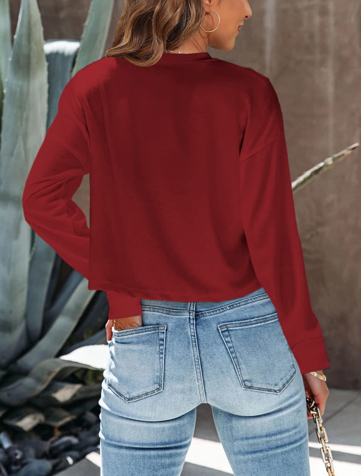 Tankaneo Women's Long Sleeve Crop Tops - Loose Fit Cropped T-Shirt 2025 | Crew Neck Casual Shirt for Women | Perfect for Layering, Workout, Streetwear & Everyday Outfits
