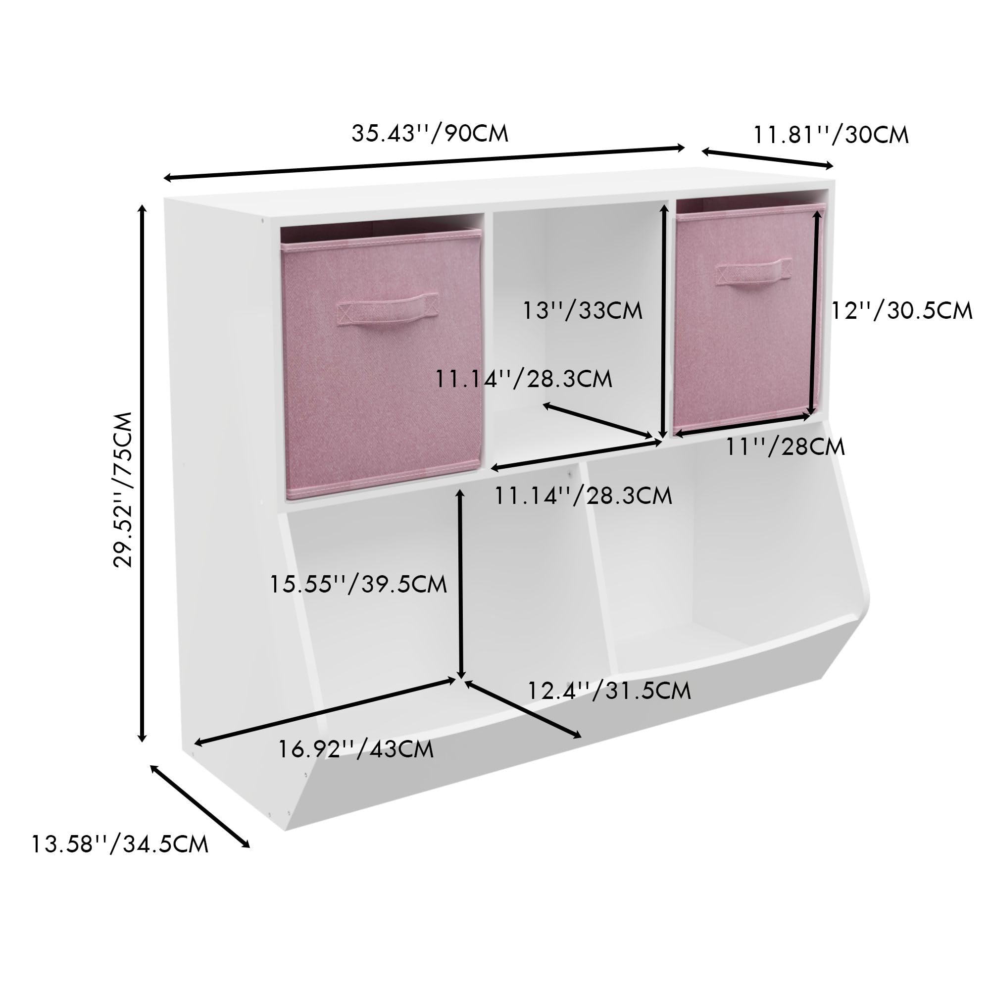 **Kids Bookshelf with Toy Storage - 35.4