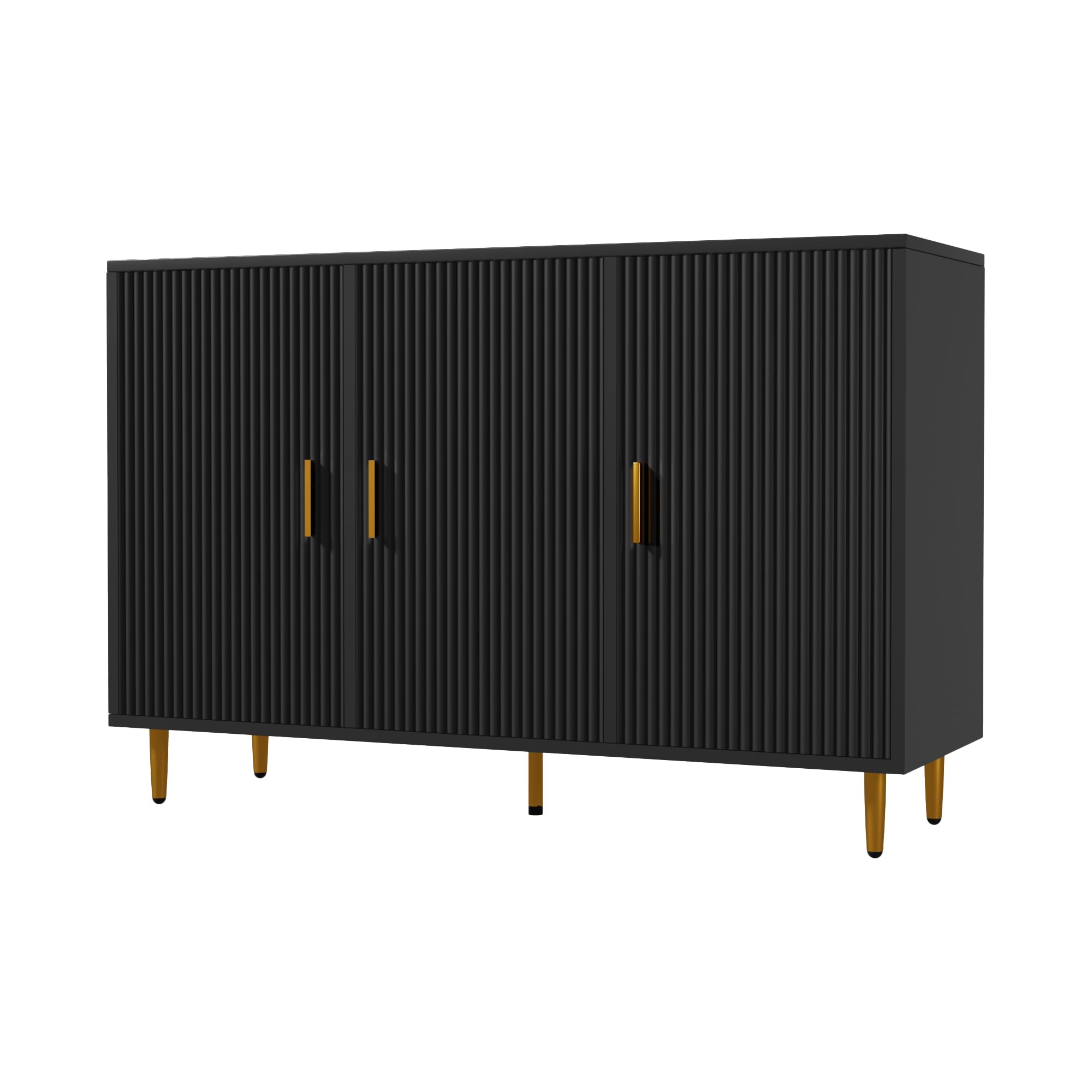 Black Sideboard Buffet Cabinet - 3-Door Accent Coffee Bar Cabinet for Entryway, Living Room, Kitchen & Hallway - Perfect for Storage, Display & Serving Drinks