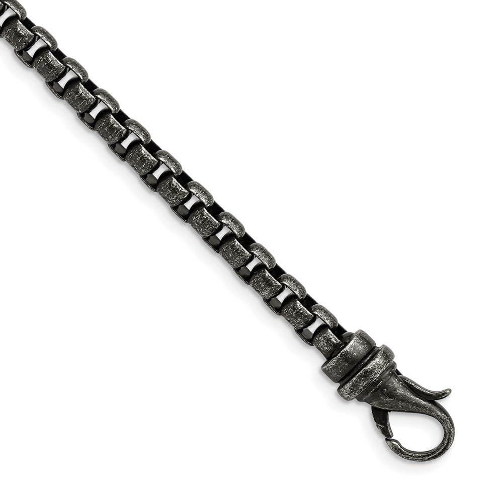 5.25mm Antique Stainless Steel Box Chain Bracelet for Men - 8.5 Inch Black Bow Design | Perfect for Gifts, Weddings & Everyday Wear