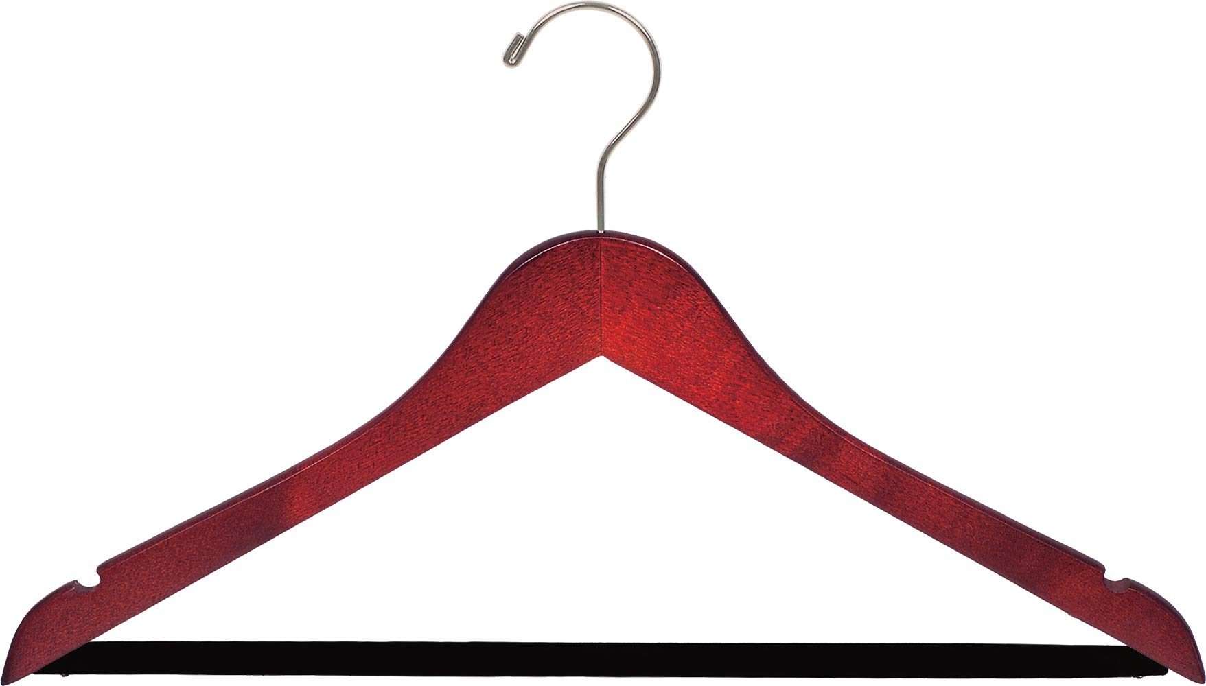 Premium Wooden Suit Hangers with Velvet Non-Slip Bar - Set of 100, 17 Inch Flat Wood Hangers with Cherry Finish & Brushed Chrome Hooks - Perfect for Shirts, Dresses, Pants & Jackets - Ideal for Closet Organization & Retail Display