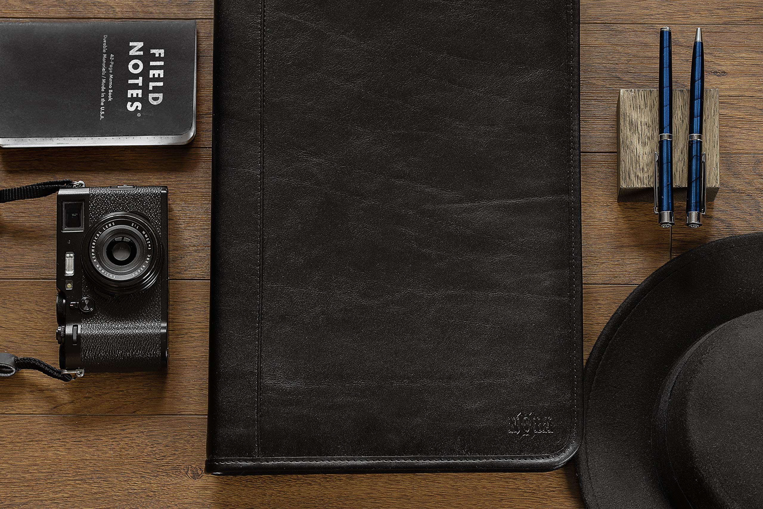 Premium Noda Leather A4 Portfolio - Professional Document Holder & Conference Folder with Built-in Calculator (Black) - Ideal for Business Meetings, Office Work & Presentations