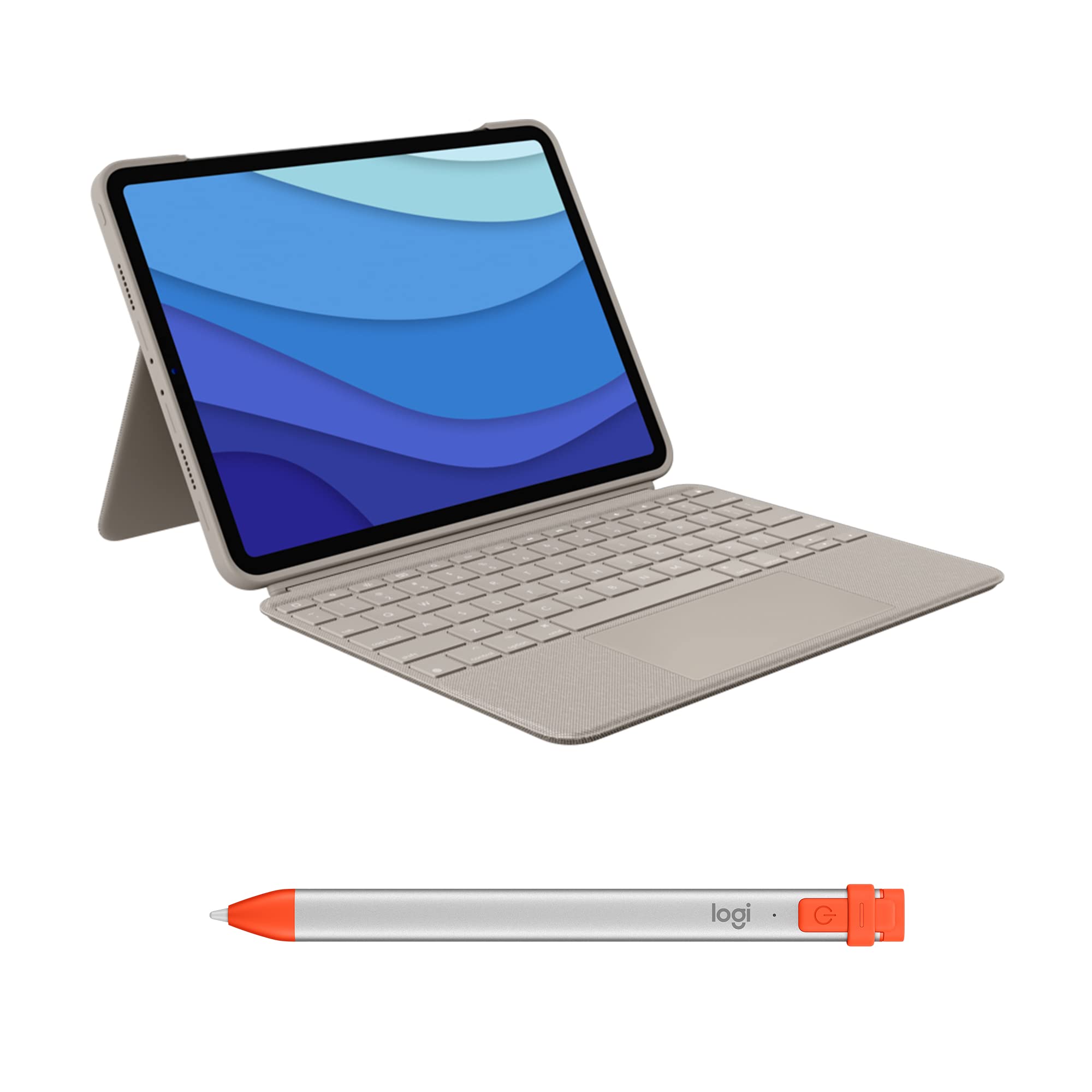 Logitech Combo Touch Keyboard Case for iPad Pro 11-inch (1st-4th Gen 2018-2022) with Sand Crayon Orange Cover & Apple Pencil Support - Perfect for Work, Study, and Creative Projects