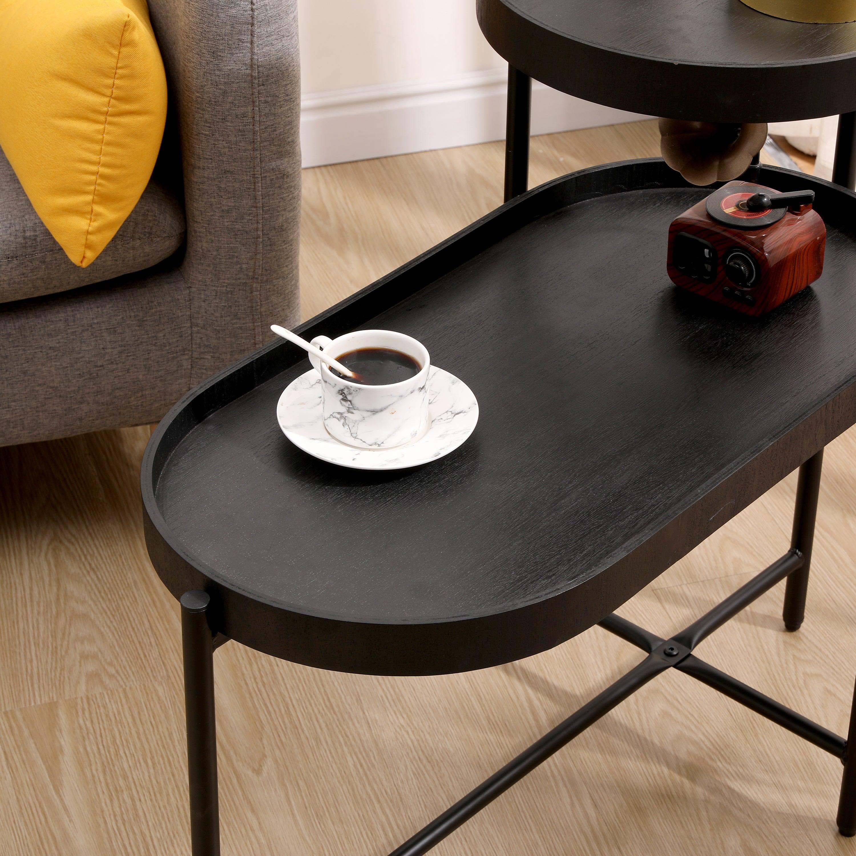 2-Tier Black Side Table with Storage - Metal Frame & Wooden End Table for Living Room | Sofa Table, Nightstand, Bedside Table for Small Spaces
