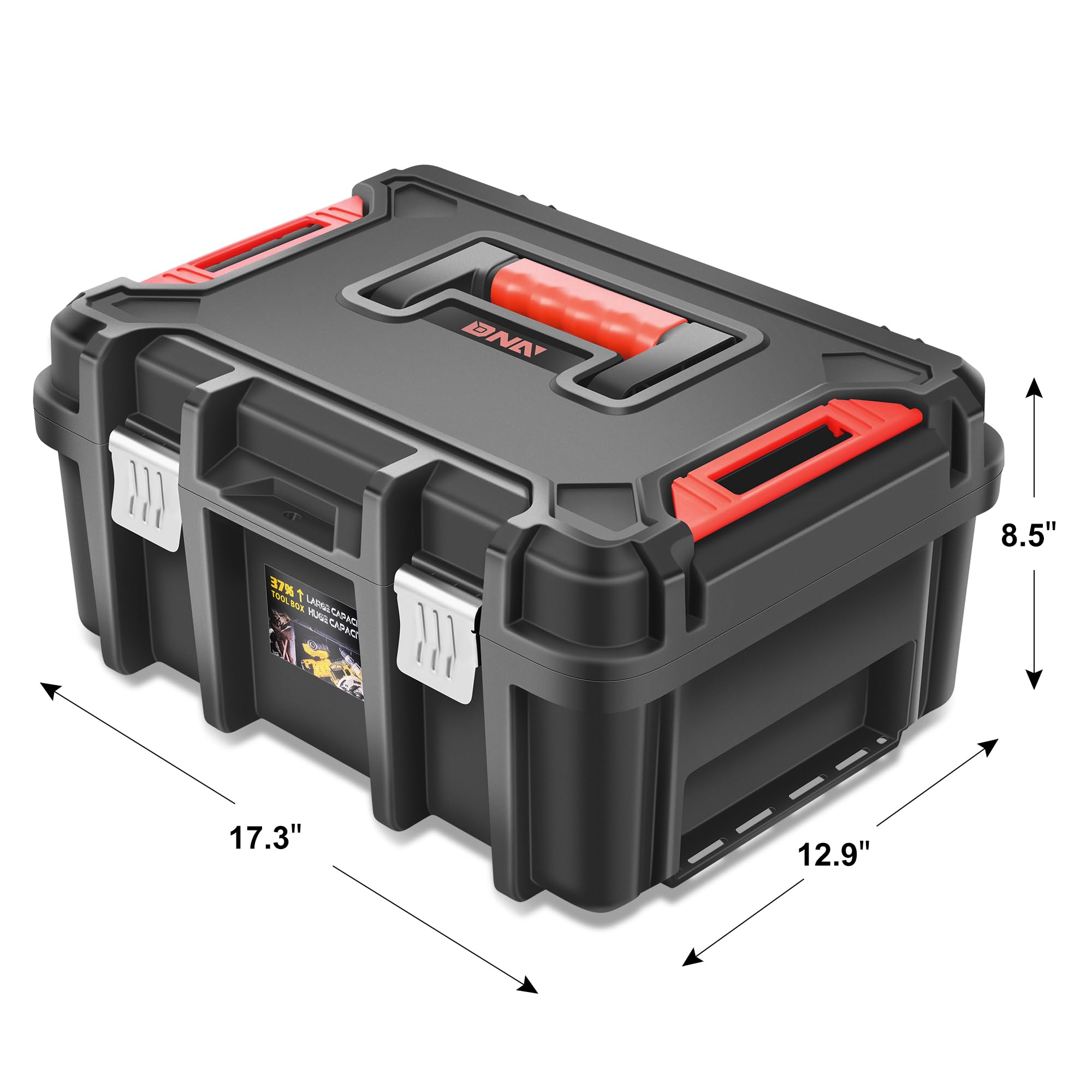 Lockable Large Capacity DNA MOTORING Tool Box with Removable Tray - Durable Storage Organizer for Workshop, Garage & Household Tools (TOOLS-00309) | Perfect for DIY Projects, Auto Repair & Home Organization