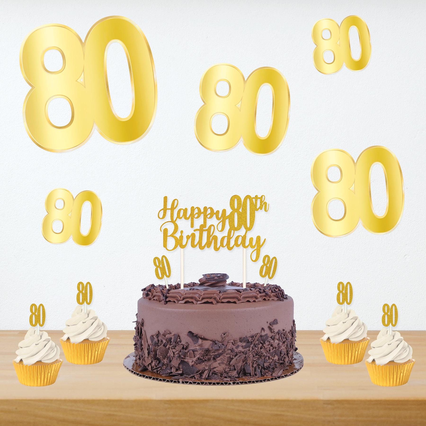 12 Pack Beistle Happy 80th Birthday Cake Toppers - Gold Foil Decorations for Anniversary Celebrations, Retirement Parties & Milestone Events