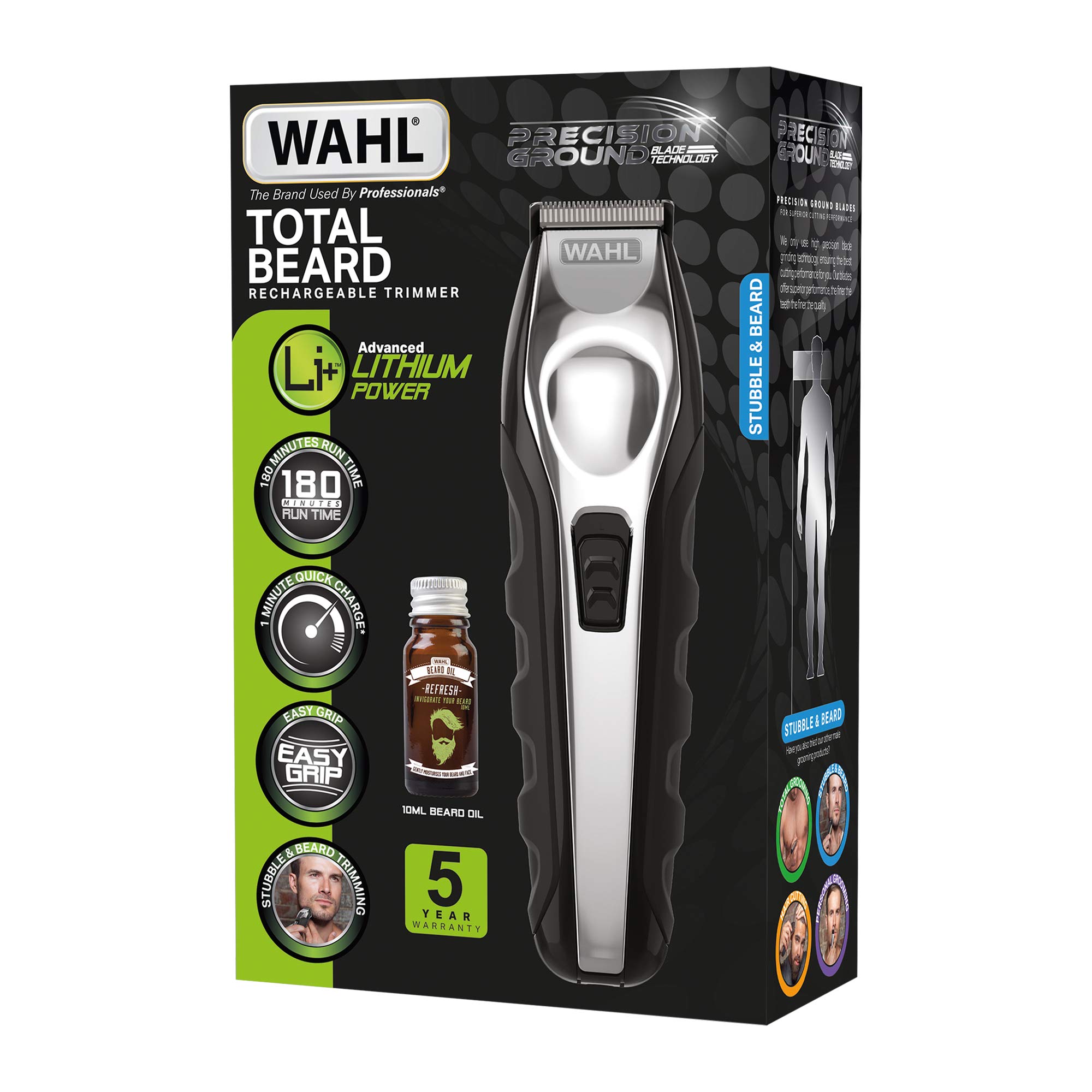 Wahl Total Beard Trimmer Kit with Beard Oil - Professional Grooming Set for Men | Perfect for Home Beard Care, Travel & Gifts