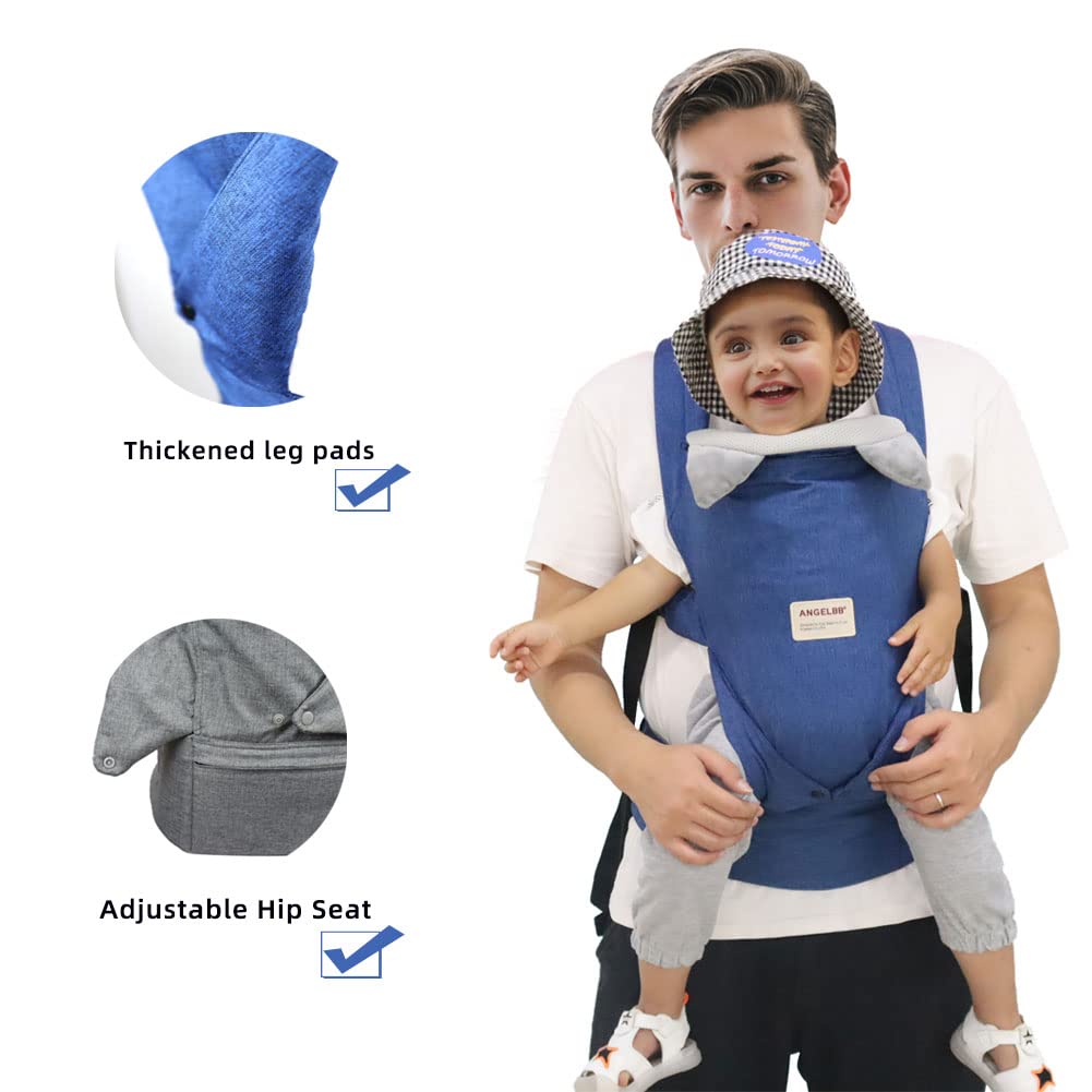 **ANGELBB 4-in-1 Adjustable Baby Carrier with Hip Seat – Ergonomic & Portable Infant Carrier for Newborn to Toddler (0-36 Months) – Multi-Position, Soft & Breathable – Perfect for Travel, Hiking & Daily Use (Blue, Newborn Gift)**