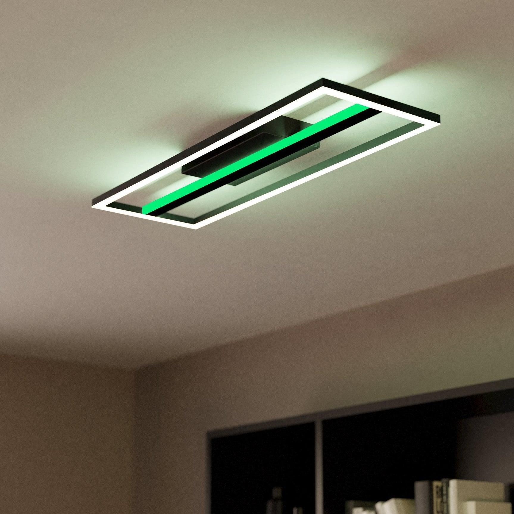 Eglo Connect Calagrano Z Smart Black Rectangular LED Flush Mount Ceiling Light - Modern Dimmable Lighting for Bedroom, Living Room & Kitchen