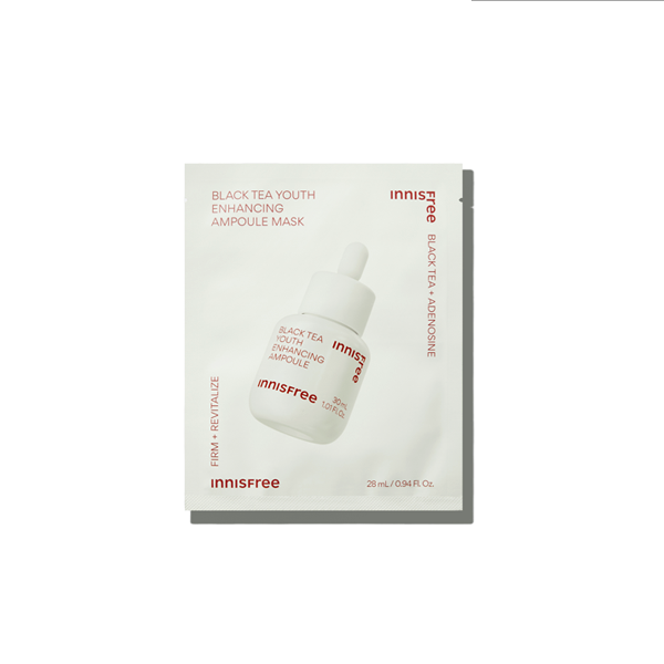 Innisfree Black Tea Youth Enhancing Ampoule Mask - Anti-Aging Facial Sheet Mask for Hydration & Radiance - Perfect for Nighttime Skincare & Self-Care Routine