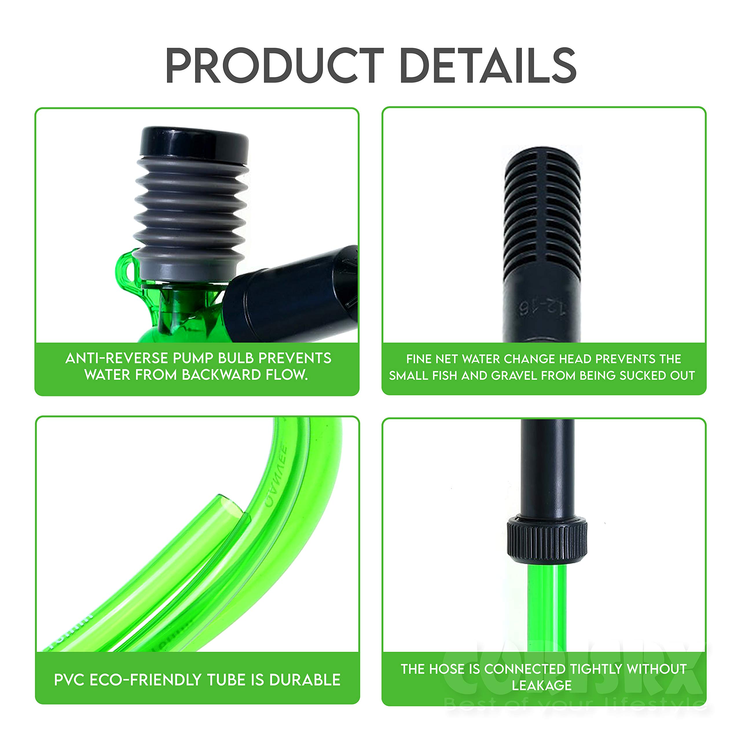 Corisrx 4-in-1 Aquarium Gravel Cleaner - 5ft Hose for Easy Tank Cleaning & Water Changes
