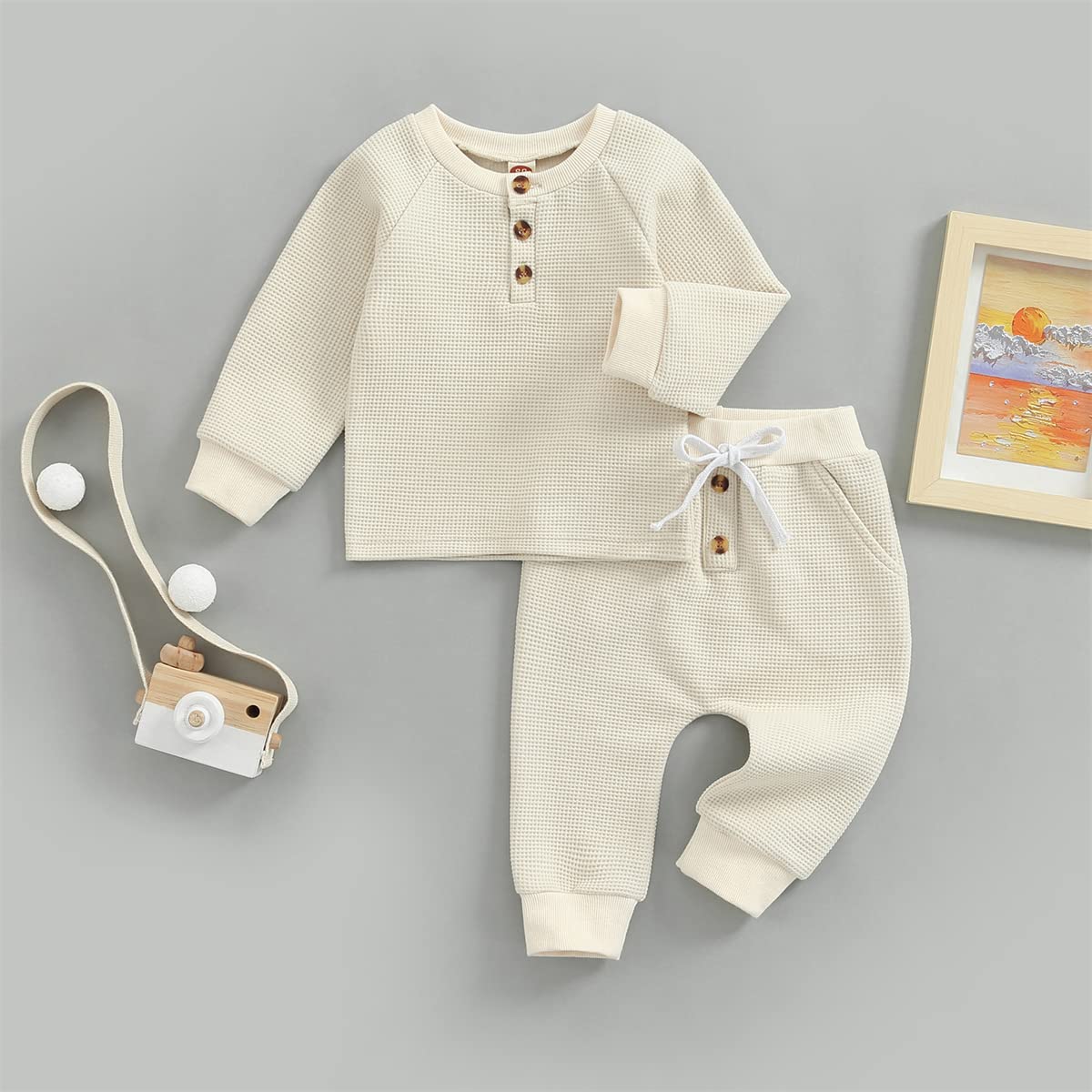 Winter Baby Clothes Set - Warm Pullover & Waffle Knit Pants for Newborn Toddler Boys & Girls | Cozy Fall Outfits for Playtime & Outdoor Adventures