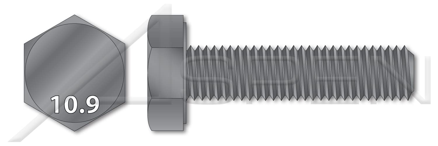 M10-1.5x25mm Hex Head Cap Screws (500pcs) - DIN 933/ISO 4017 Class 10.9 Steel for Machinery & Construction