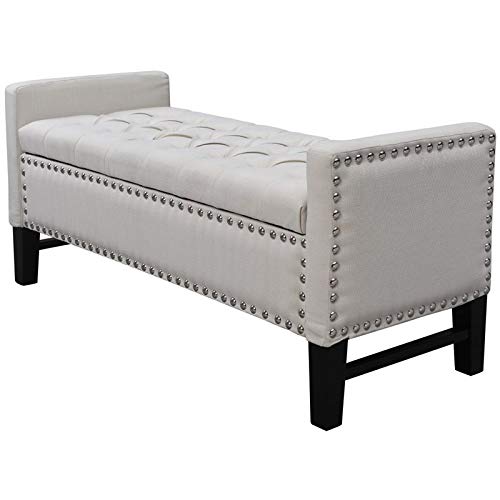 Cream White Tufted Storage Bench for Living Room & Bedroom