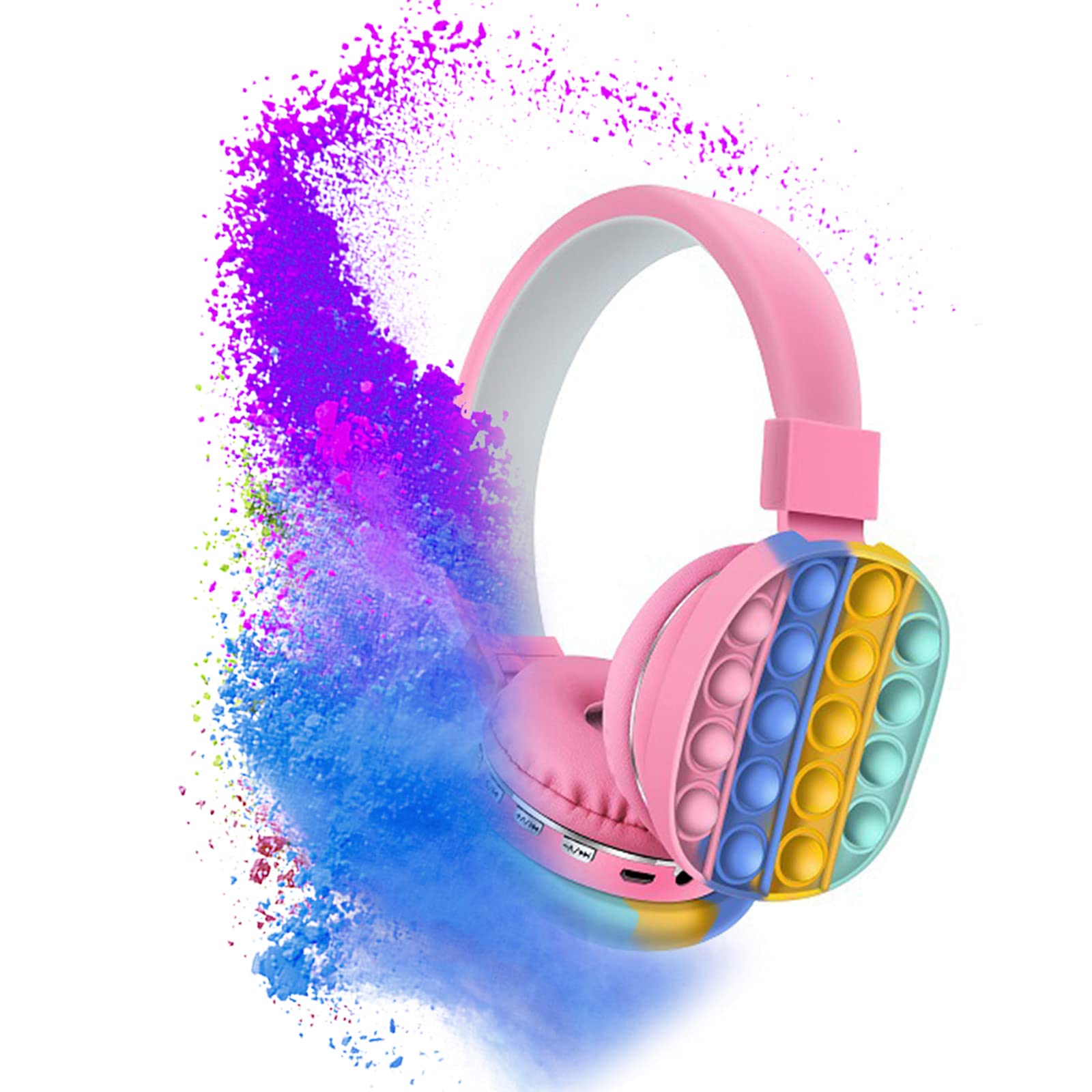 Kids Bluetooth Headphones with Pop Bubble Fidget Toy - Foldable Adjustable Wireless Headset for Children, Toddlers & Teens - Perfect for School, Travel & Sensory Play (Pink, One Size)