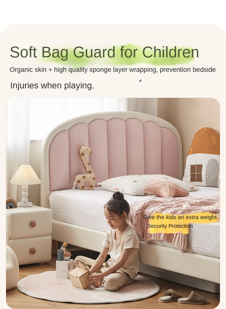 Organic Leather Kids Cream-Colored Soft Bed - Cozy & Stylish Nursery Essential for Toddlers & Infants | Perfect for Bedrooms, Daycare & Playrooms