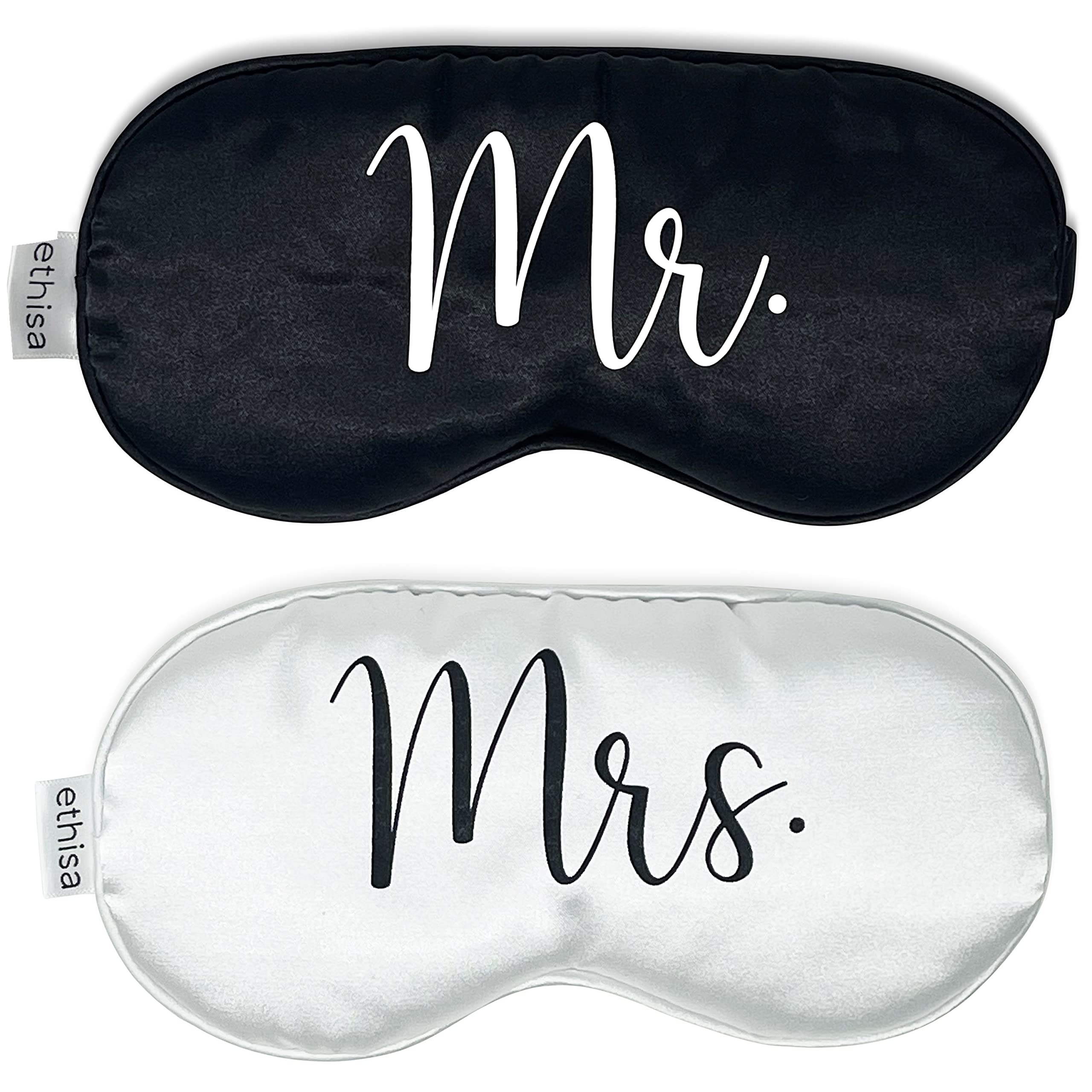 Mr and Mrs Sleep Mask Set - Black & White Blindfold for Wedding Reception Games - Couples Eye Mask for Groom & Bride - Honeymoon Gift for Newlyweds - Perfect for Wedding Night, Bridal Shower & Just Married Celebrations