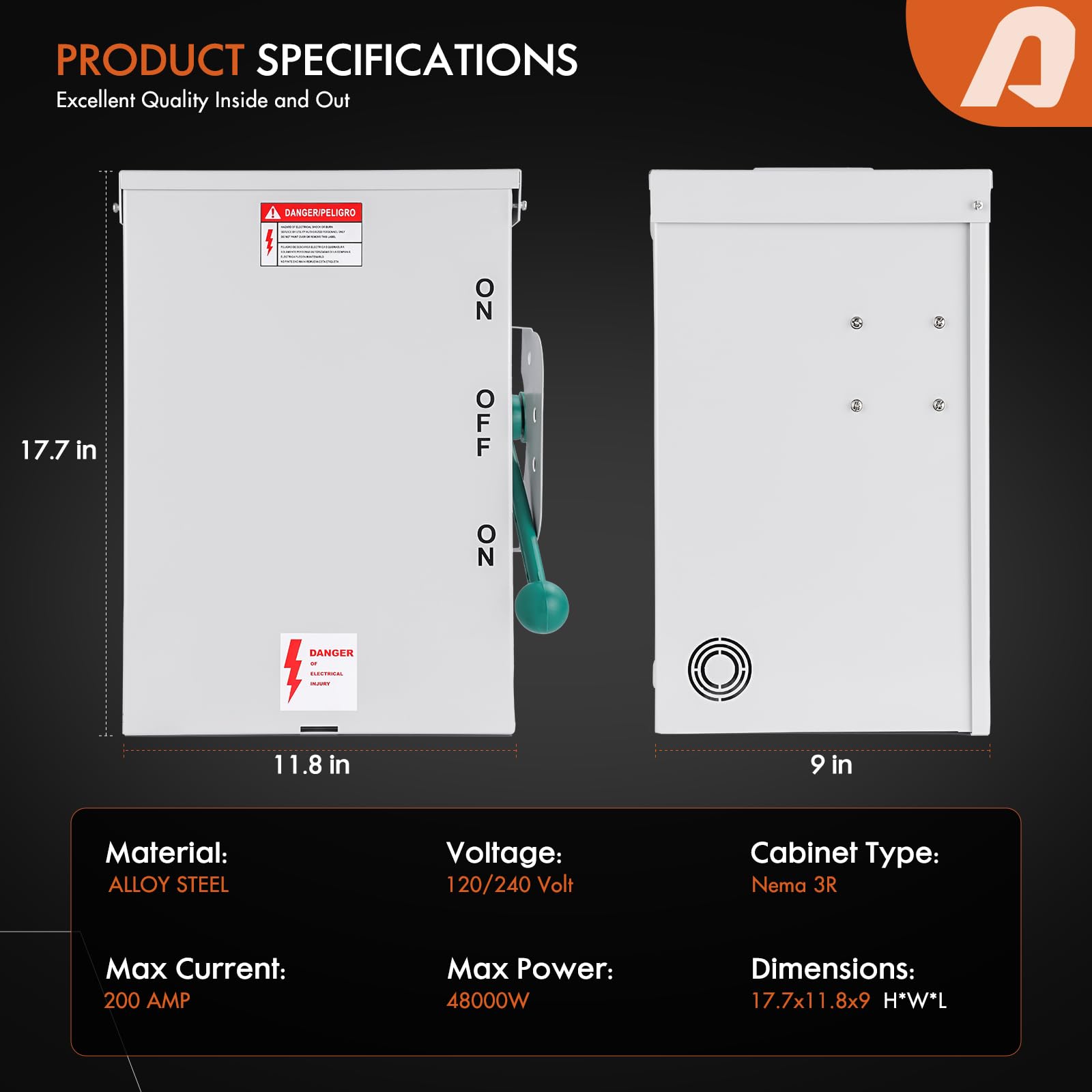 200 Amp Generator Transfer Switch, 48000W 120/240V Heavy Duty Manual Double-Throw Safety Switch - NEMA 3R Rated for Outdoor & Indoor Use - Perfect for Home Backup Power & Emergency Power Transfer