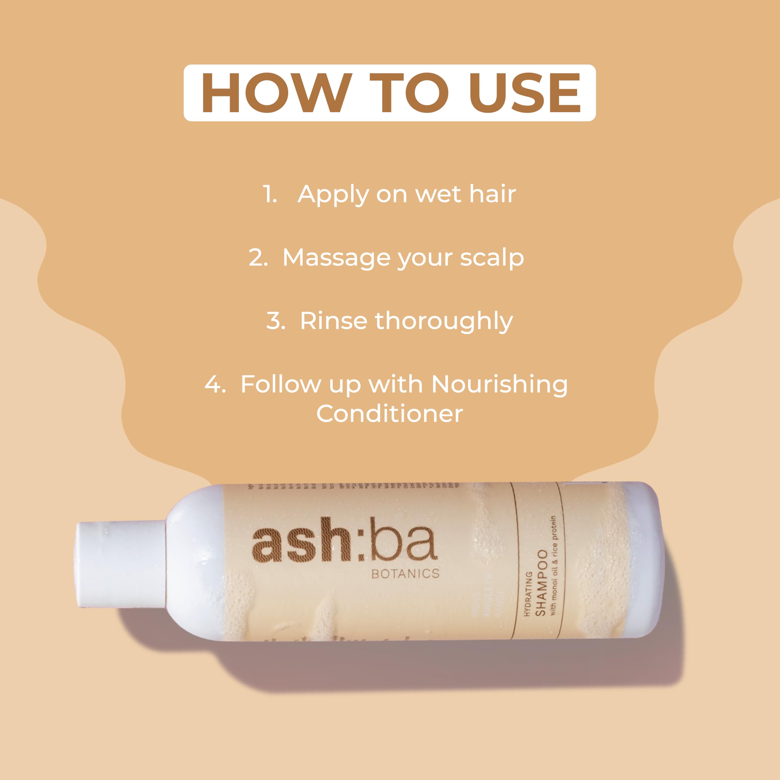 Ashba Botanics Hydrating Shampoo for Dry, Frizzy, Curly & Wavy Hair - Sulfate & Paraben Free with Green Tea, Shea Butter, Rice & Quinoa Protein | Gentle Cleansing & Scalp Soothing Formula | Perfect for Daily Hair Care & Hydration - 50ml