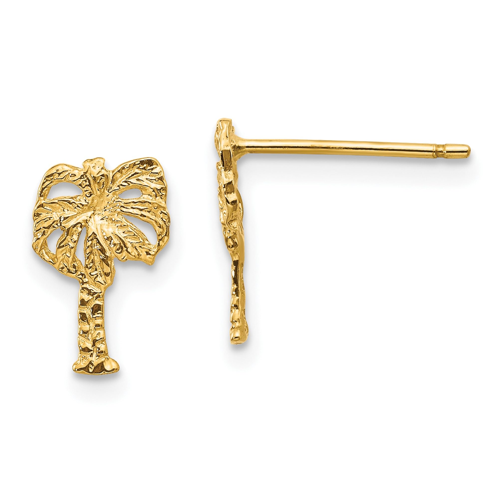 14K Solid Yellow Gold Palm Tree Stud Earrings for Women - Tropical Summer Beach Jewelry Gift - Perfect for Vacation, Pool Party, and Boho Fashion Accessories