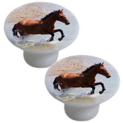 Beach Horse Ceramic Drawer Knobs - Set of 2 for Cabinets, Dressers & Furniture - Perfect for Coastal, Nautical & Beach House Decor