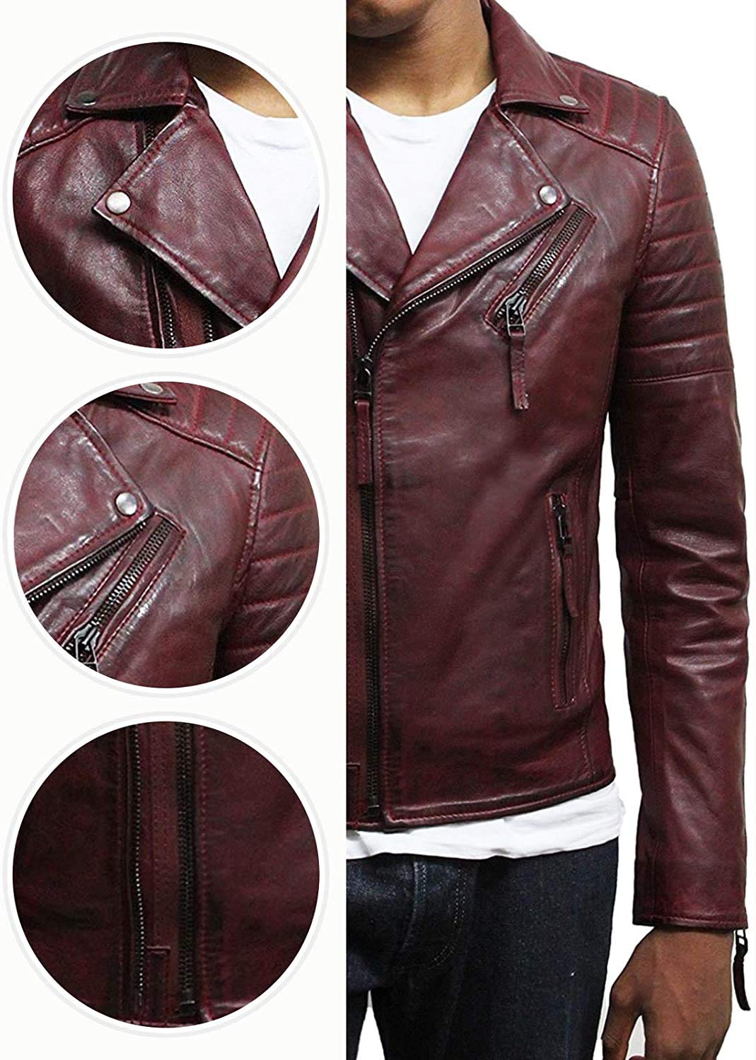 BRANDSLOCK Men's Genuine Lamb Skin Leather Jacket - Slim Fit Biker Style Motorcycle Jacket for Casual Wear & Outdoor Riding | Premium Quality Men's Fashion Outerwear