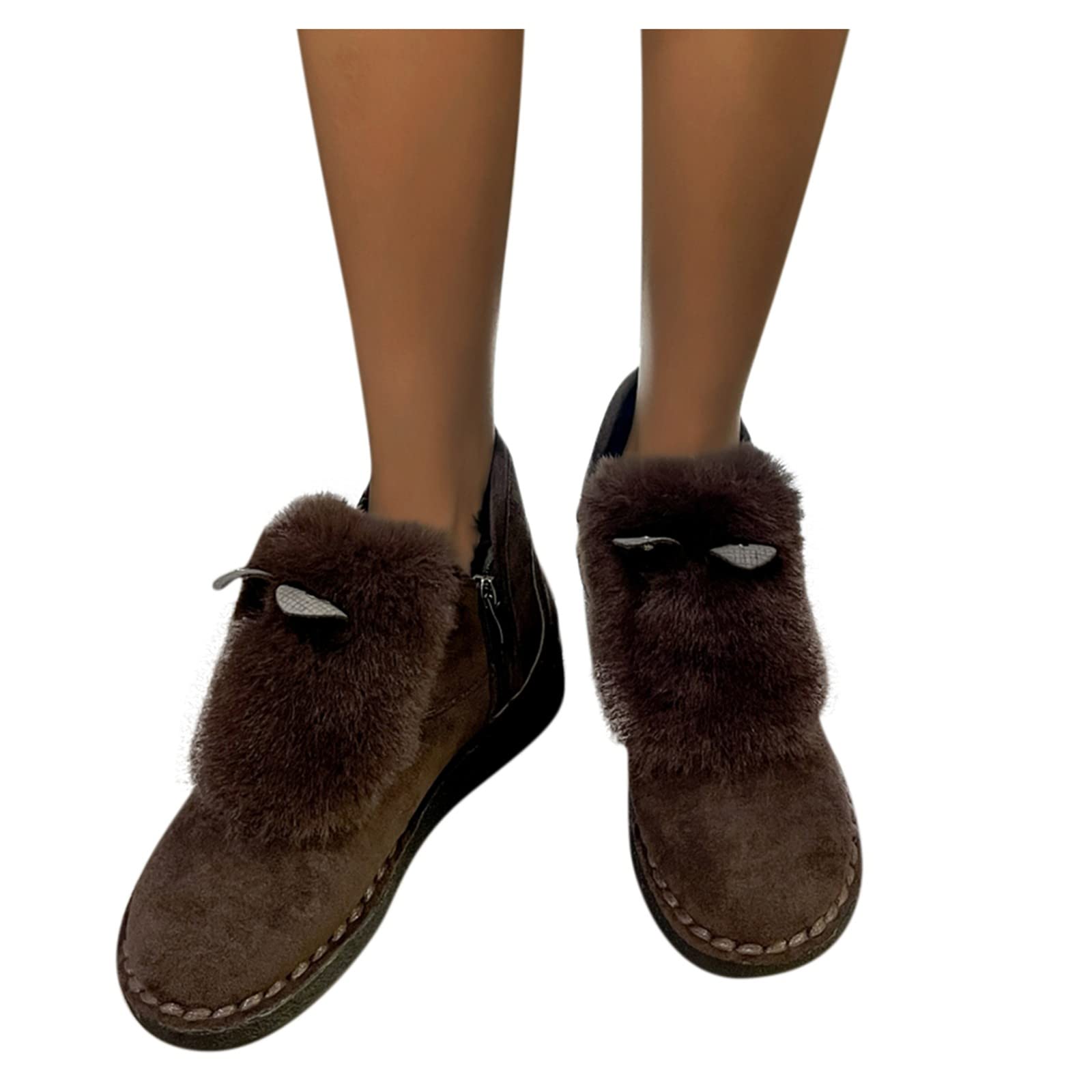Women's Waterproof Insulated Snow Boots - Non-Slip Winter Wedges with Plush Fur, Thick Sole Thermal Ankle Boots | Fashionable Colorblock Design for Cold Weather, Outdoor Activities & Casual Wear