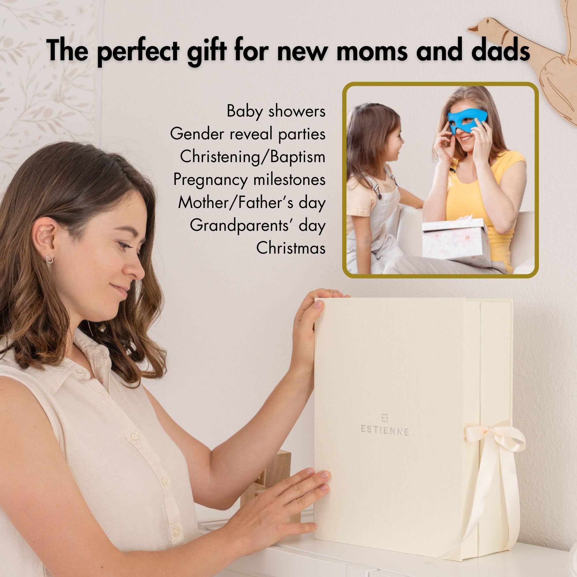 Baby Keepsake Box for Newborns - Memory Storage Box with Lid for Baby Girl & Boy - Perfect for Christening Gifts & First Year Mementos